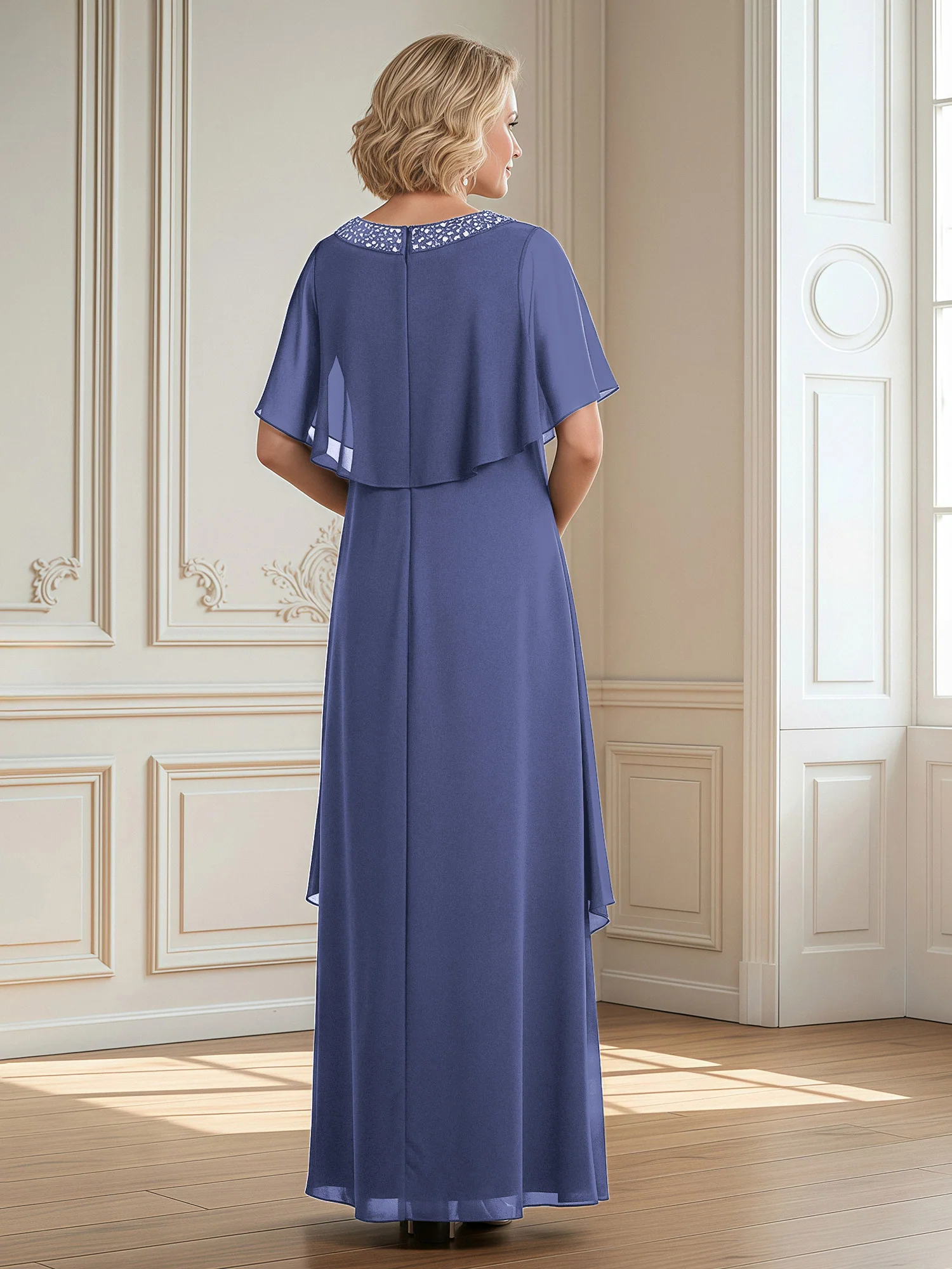 A-Line Beaded Scoop Floor-length Chiffon Dress Periwinkle - Image 2