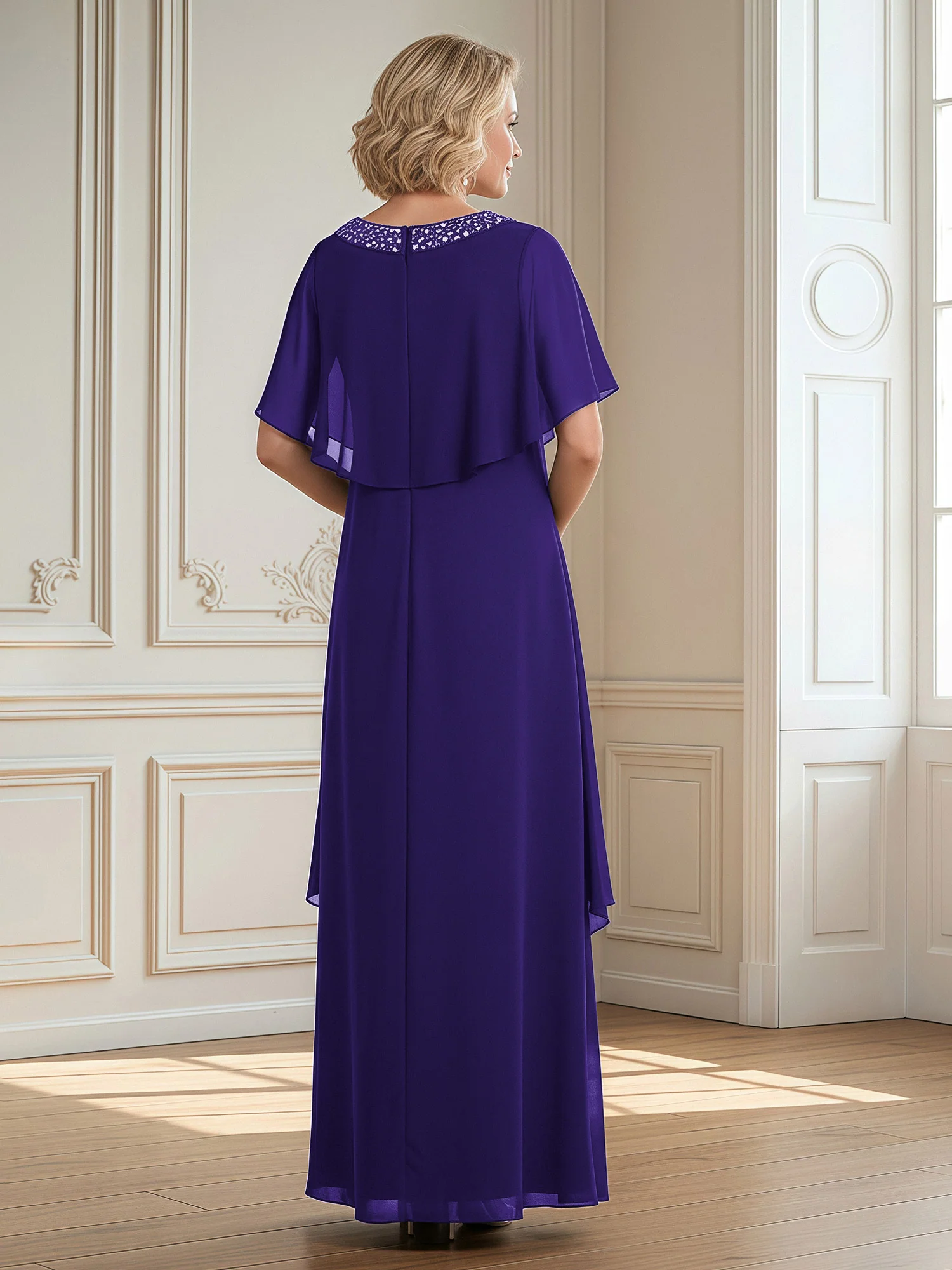 A-Line Beaded Scoop Floor-length Chiffon Dress Regency - Image 2
