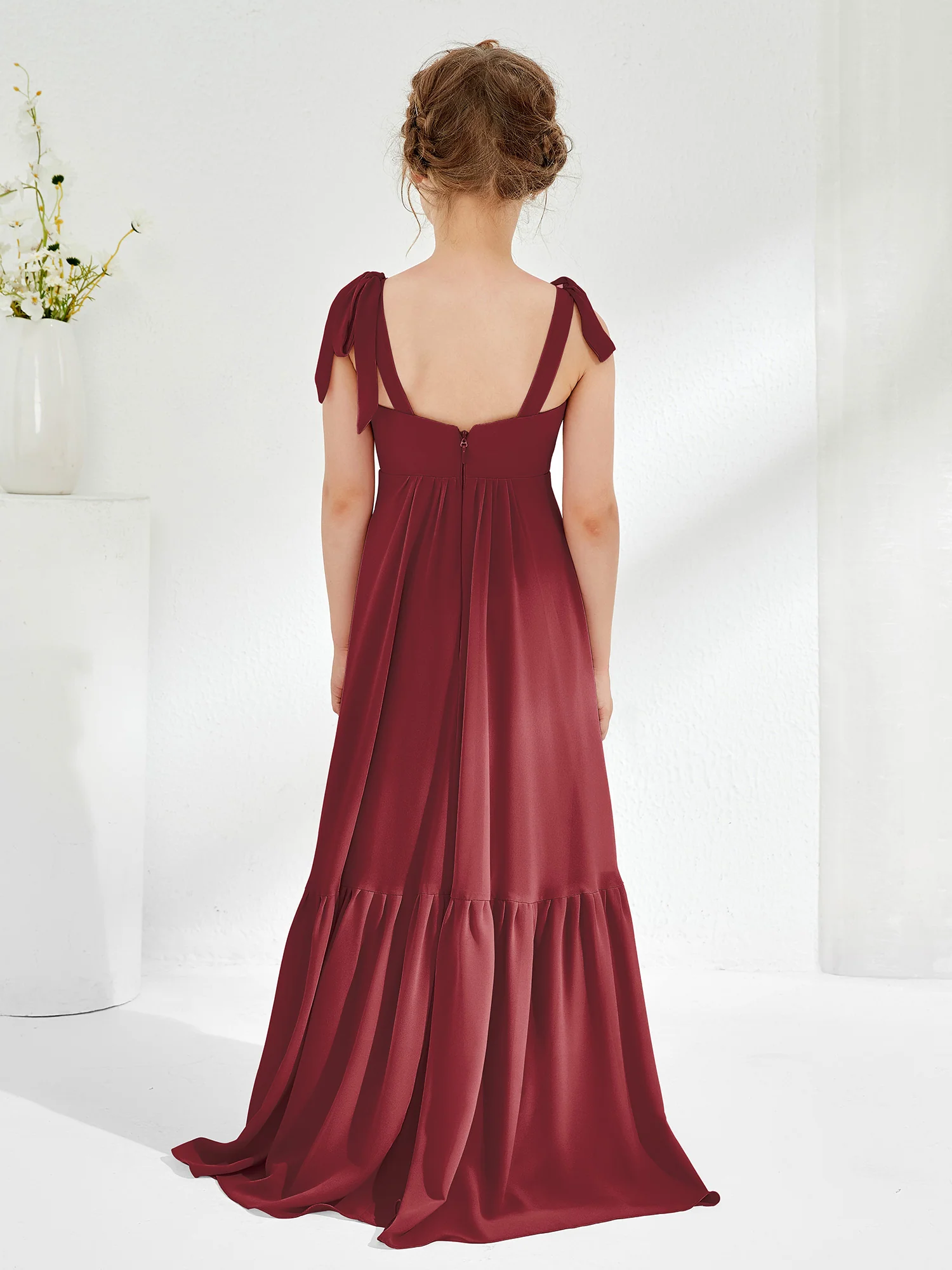 A-Line Bow Ruffle Junior Bridesmaid Dresses Cinnamon Rose - Image 2