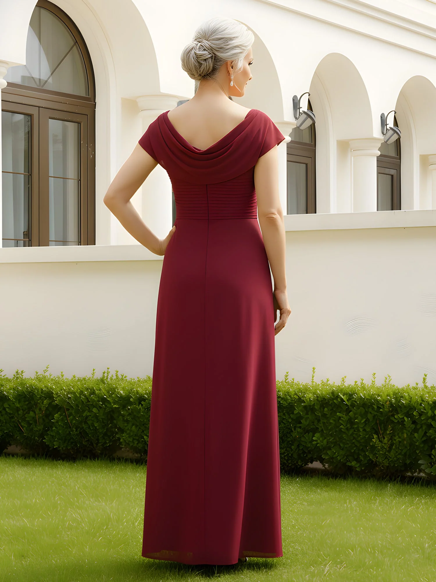 A-Line Cowl Neck Pleated Floor-length Dress Peacock - Image 2