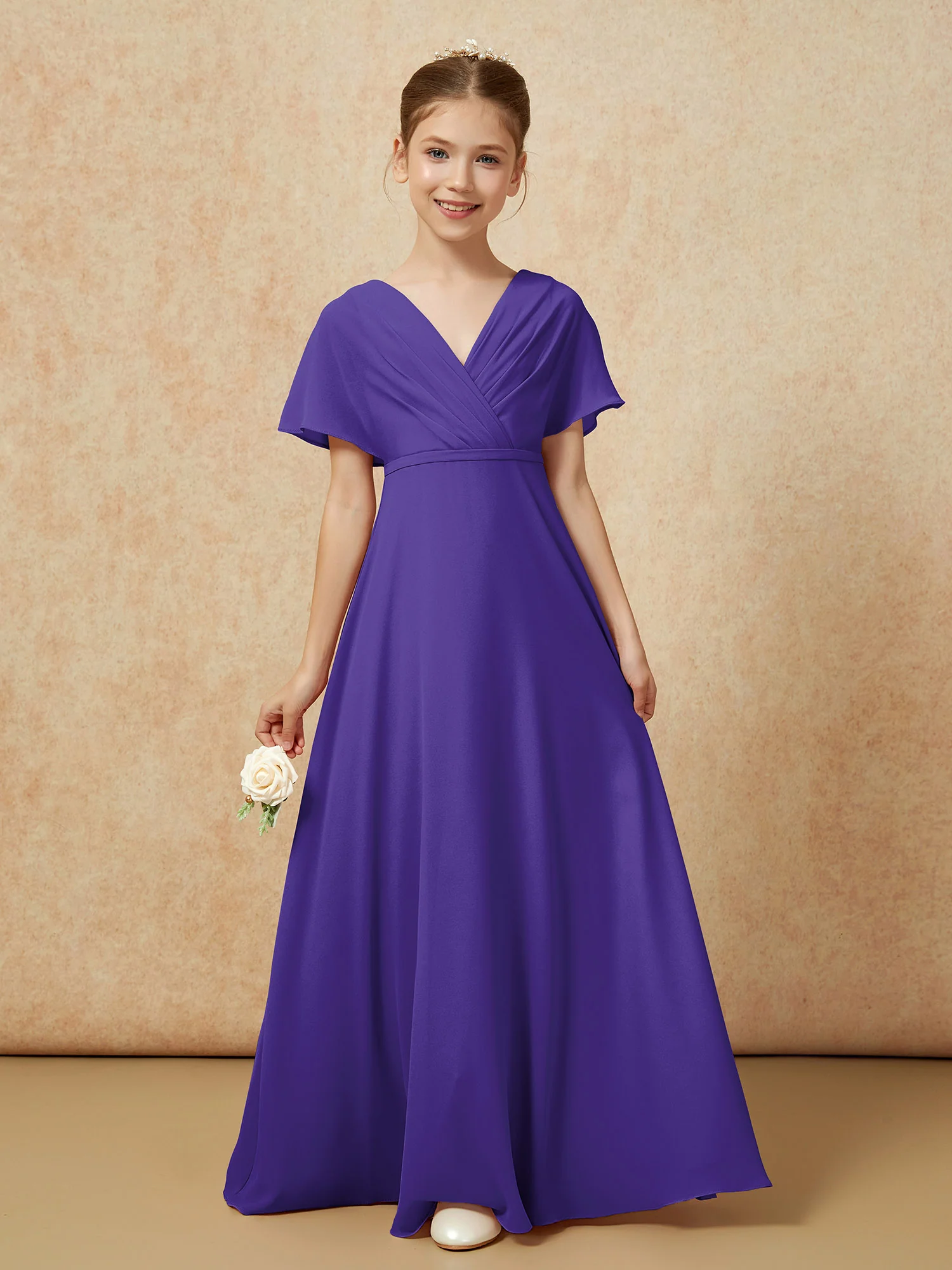 A-Line Flutter Sleeves Chiffon Junior Bridesmaid Dresses Regency - Image 5