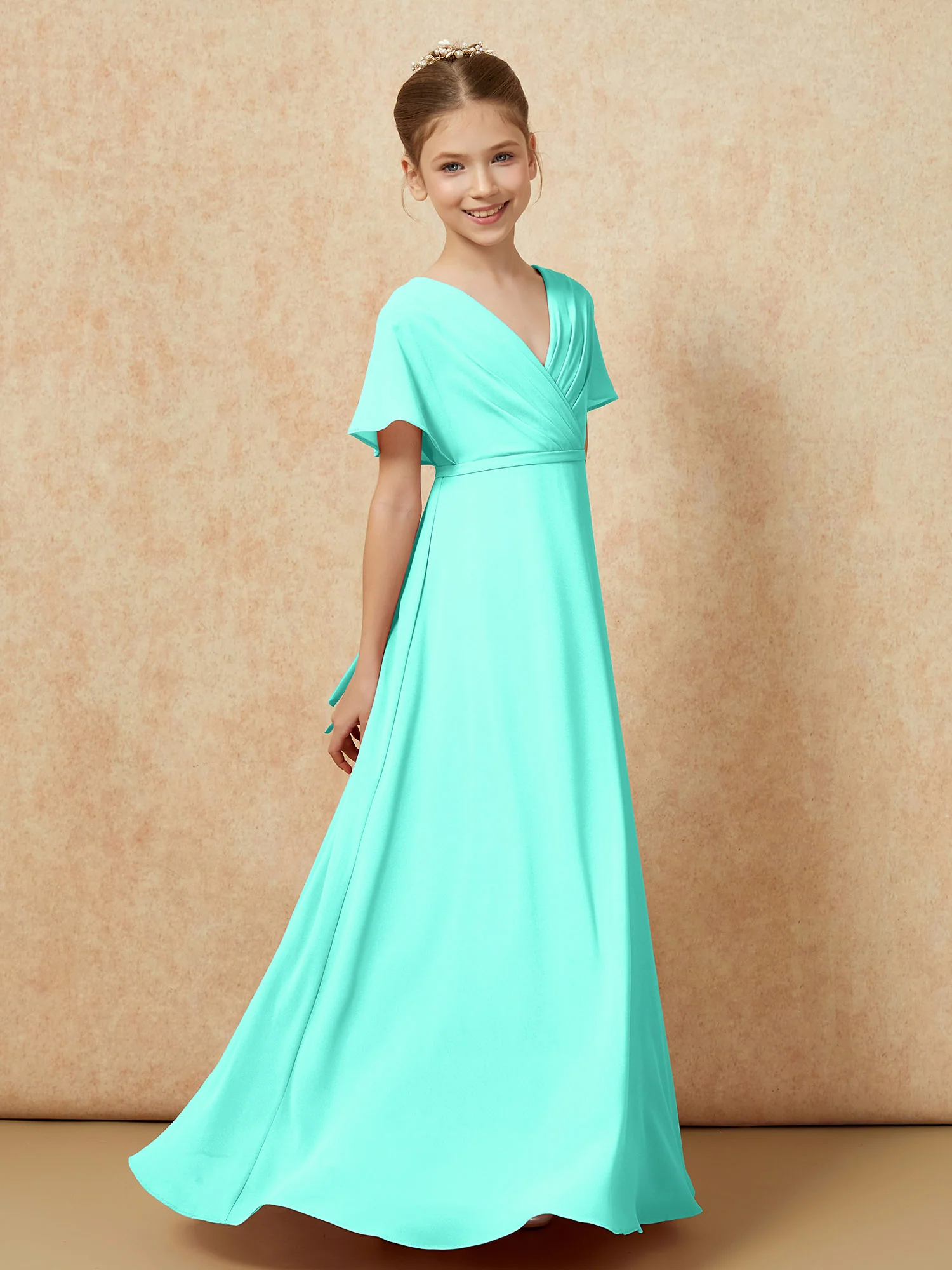 A-Line Flutter Sleeves Chiffon Junior Bridesmaid Dresses Spa - Image 3