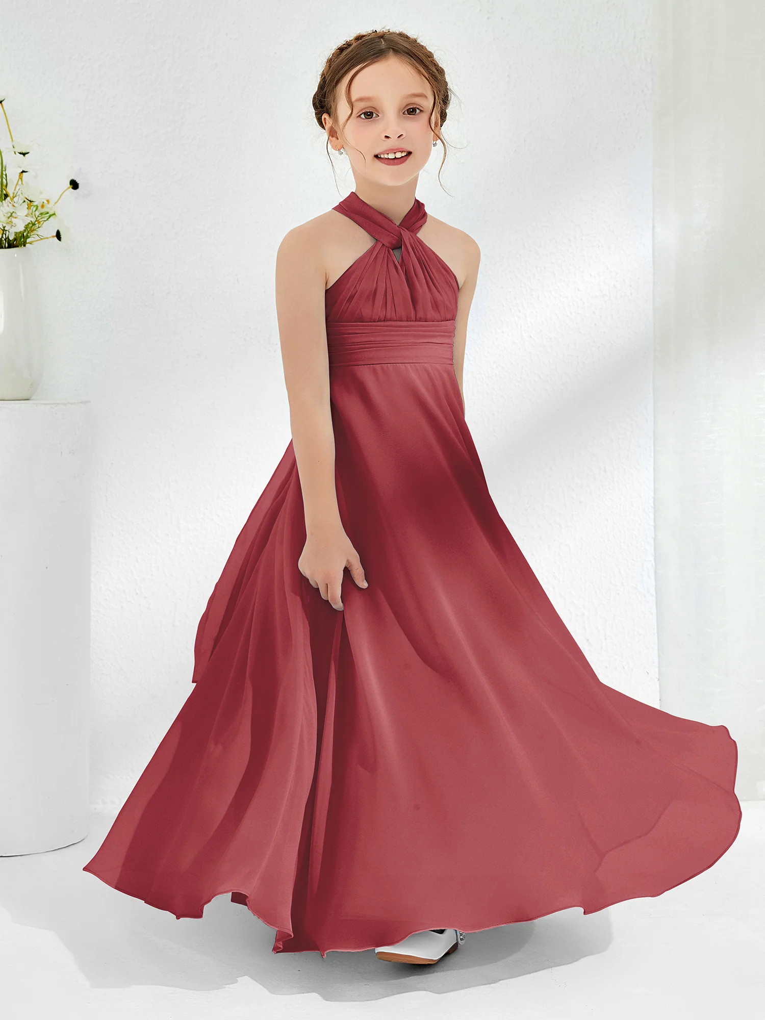 A-line Halter Neckline Sleeveless Junior Bridesmaid Dresses Cinnamon Rose - Image 4