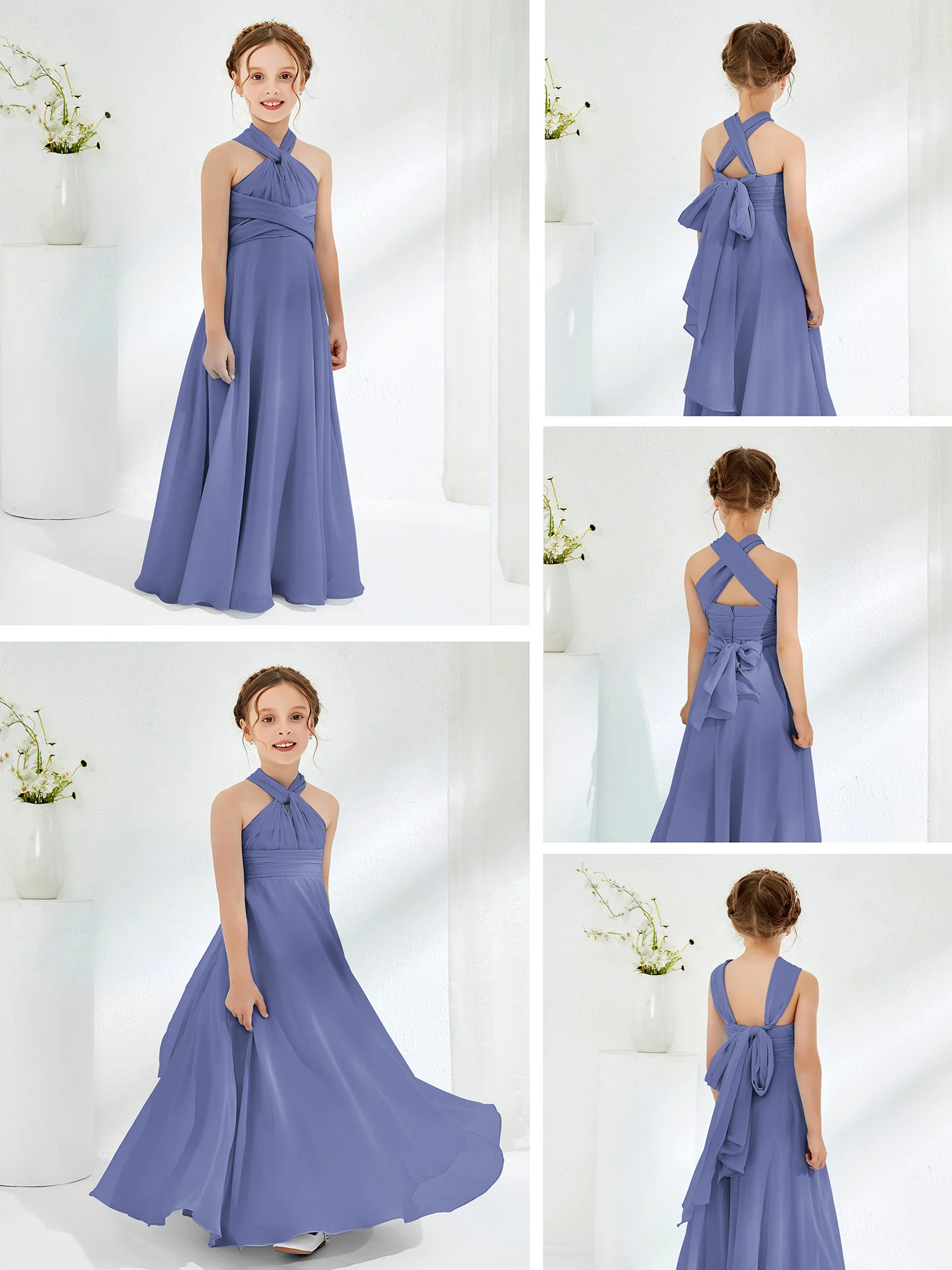 A-line Halter Neckline Sleeveless Junior Bridesmaid Dresses Periwinkle