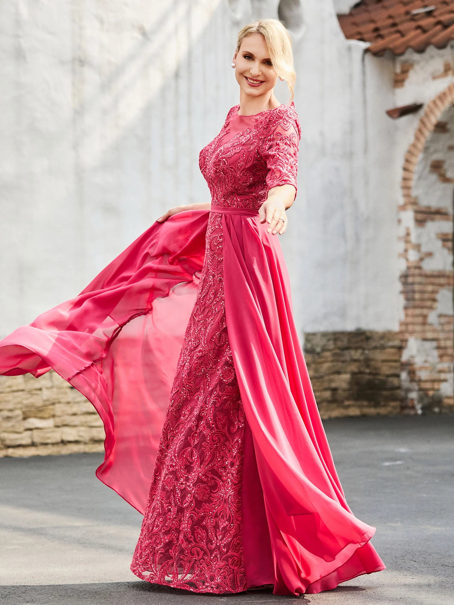 A-line Lace Dress with Trailing Cinnamon Rose - Image 3
