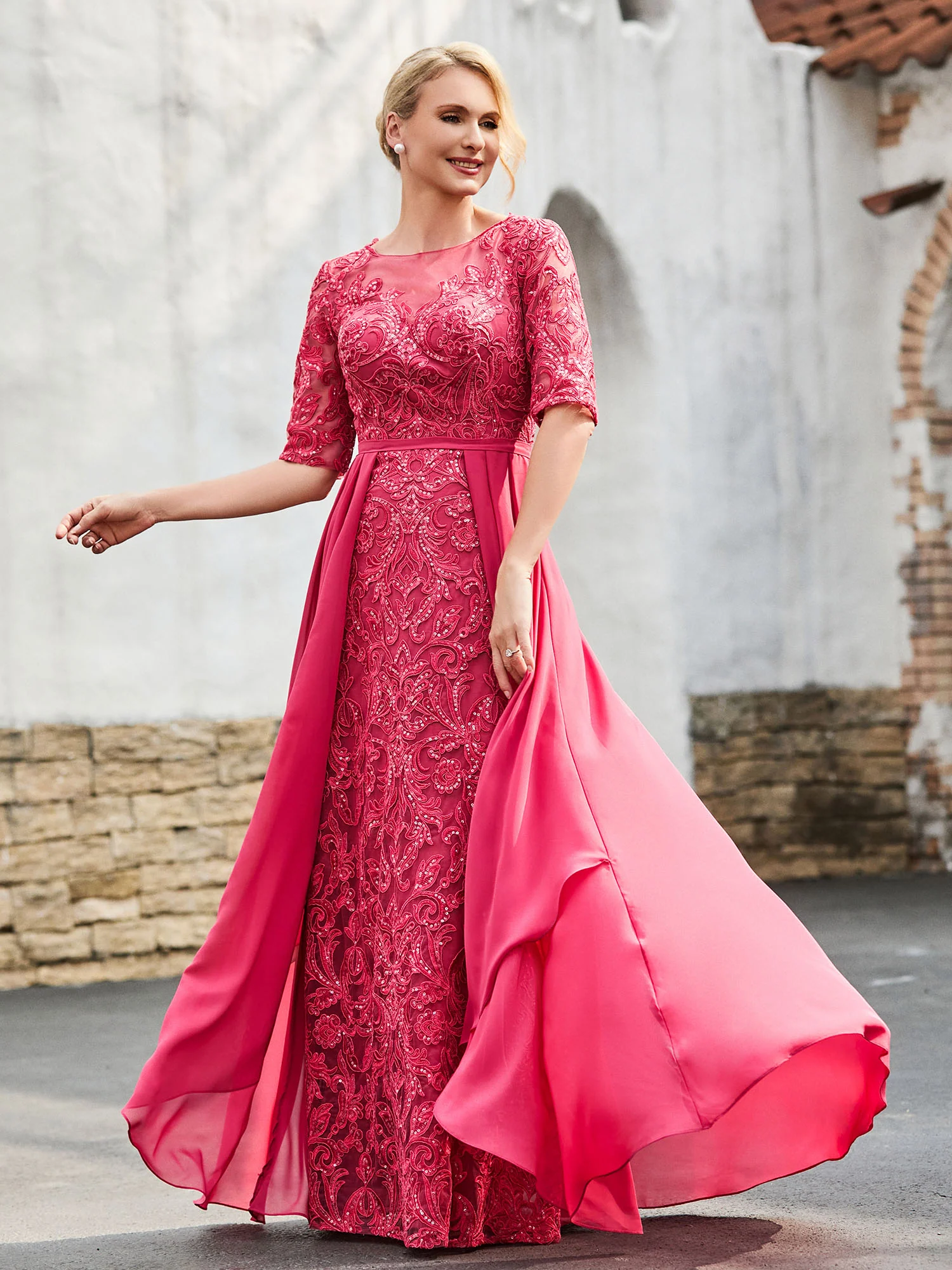 A-line Lace Dress with Trailing Cinnamon Rose - Image 5