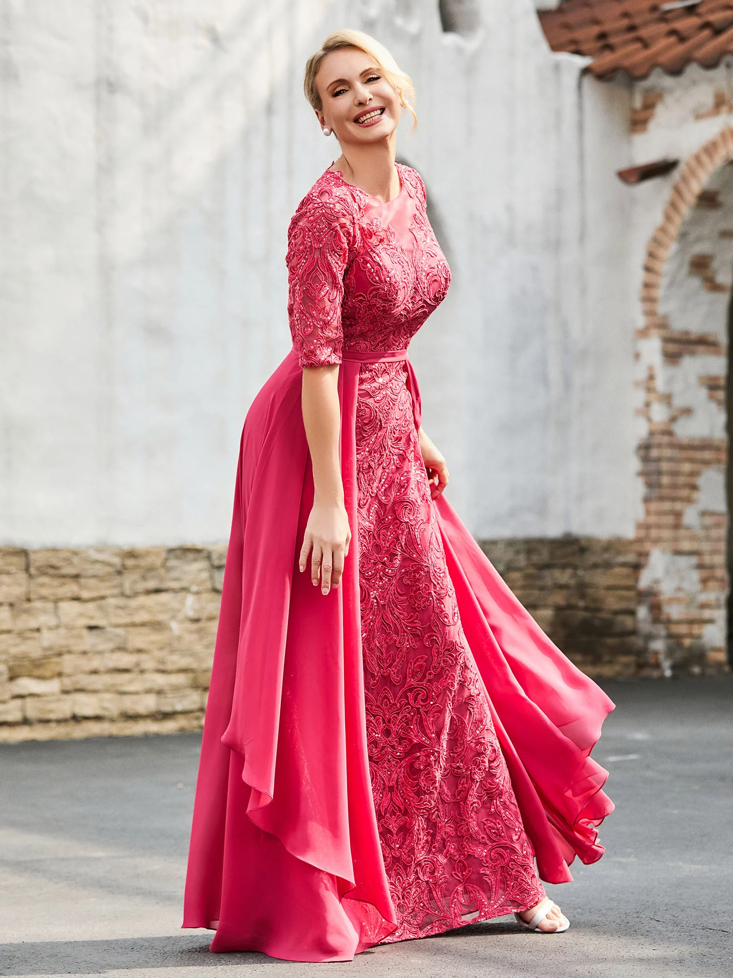 A-line Lace Dress with Trailing Cinnamon Rose - Image 6