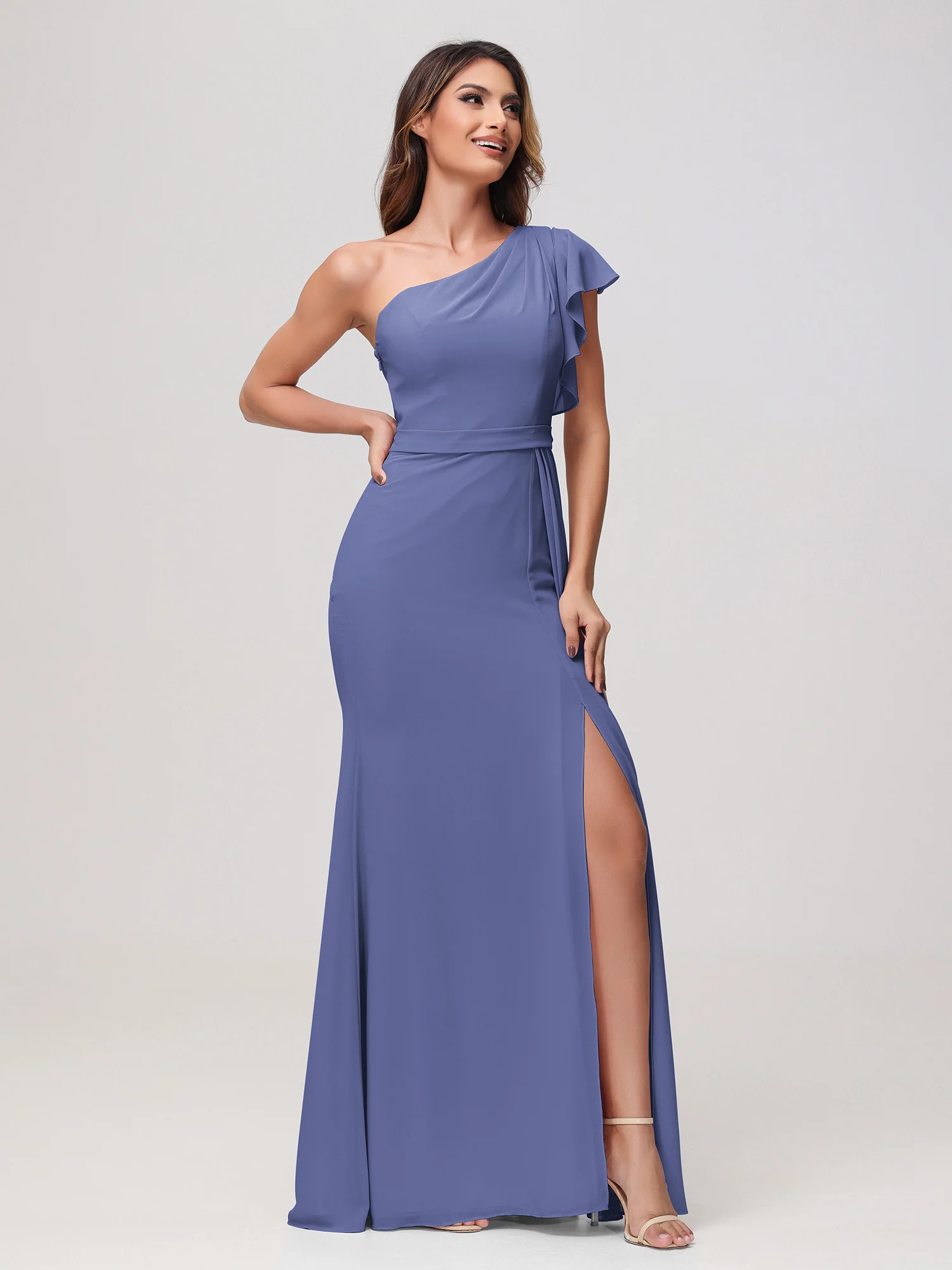 A-Line One Shoulder Sheath Dress Periwinkle - Image 3