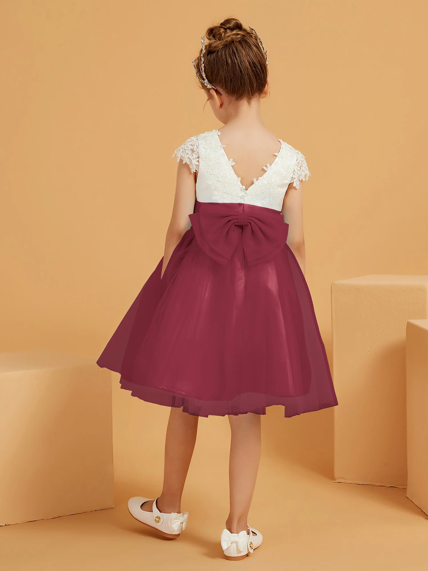 A-line Scoop Knee-Length Satin/Tulle Flower Girl Dress Cinnamon Rose - Image 2