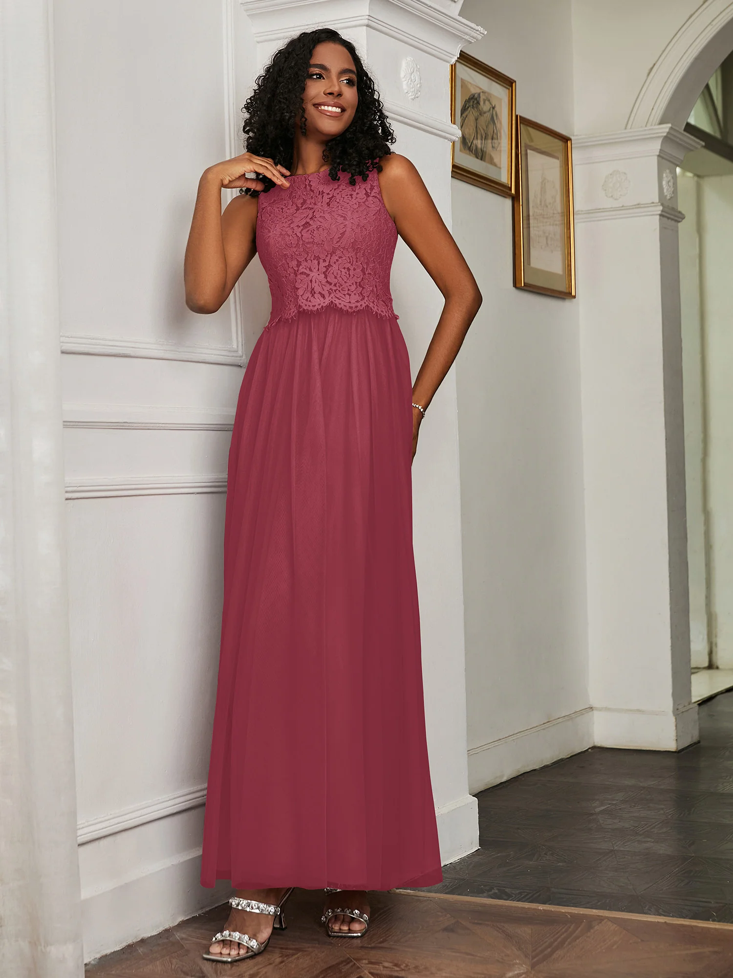 A-Line Sleeveless Tulle Floor-Length Dress Cinnamon Rose Plus Size