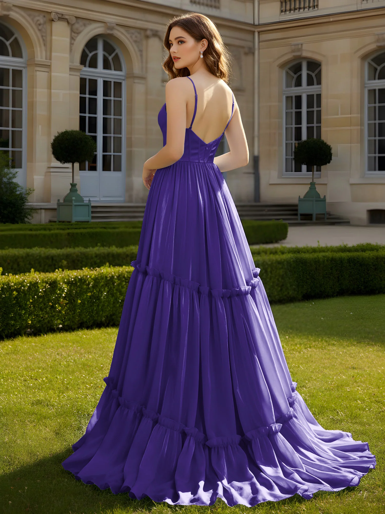 A-Line Spaghetti Straps V-neck Tiered Dress Regency - Image 2