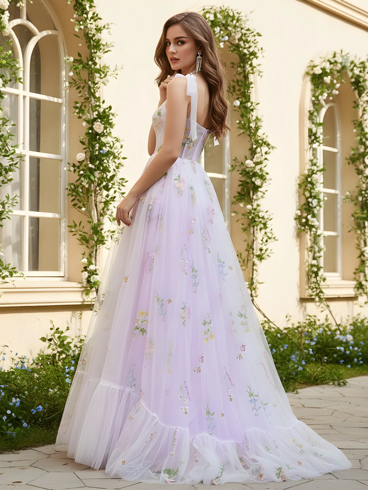 A-Line Sweetheart Neck Applique Sweep Train Gown Lilac - Image 2