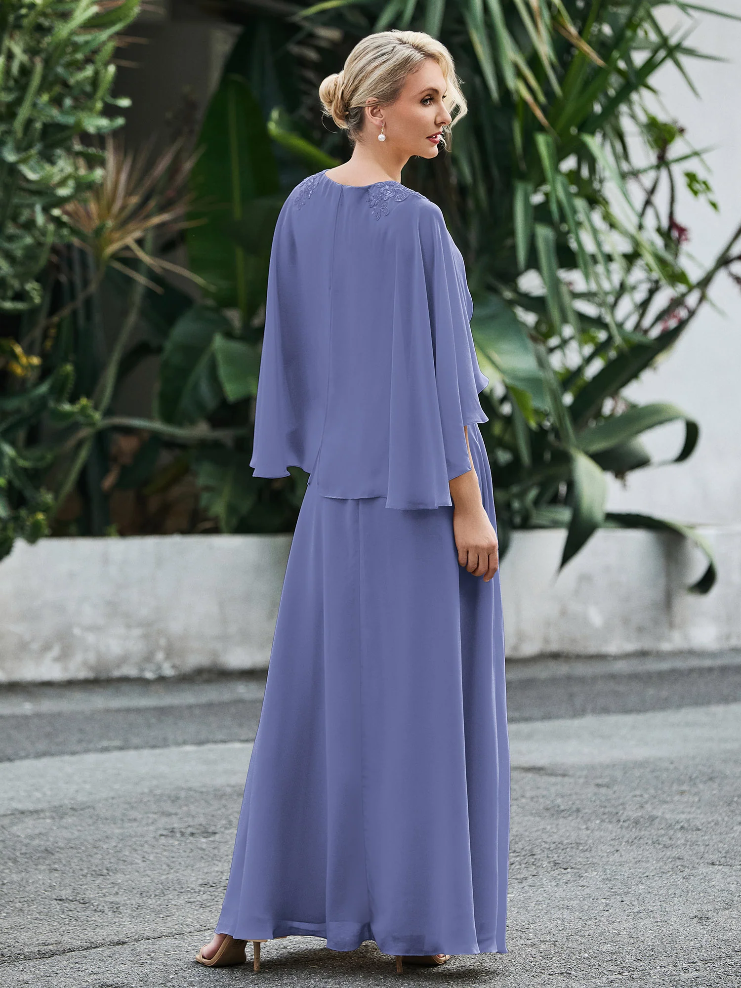 A-line V-neck Flutter Sleeves Dress with Beaded Periwinkle - Image 2