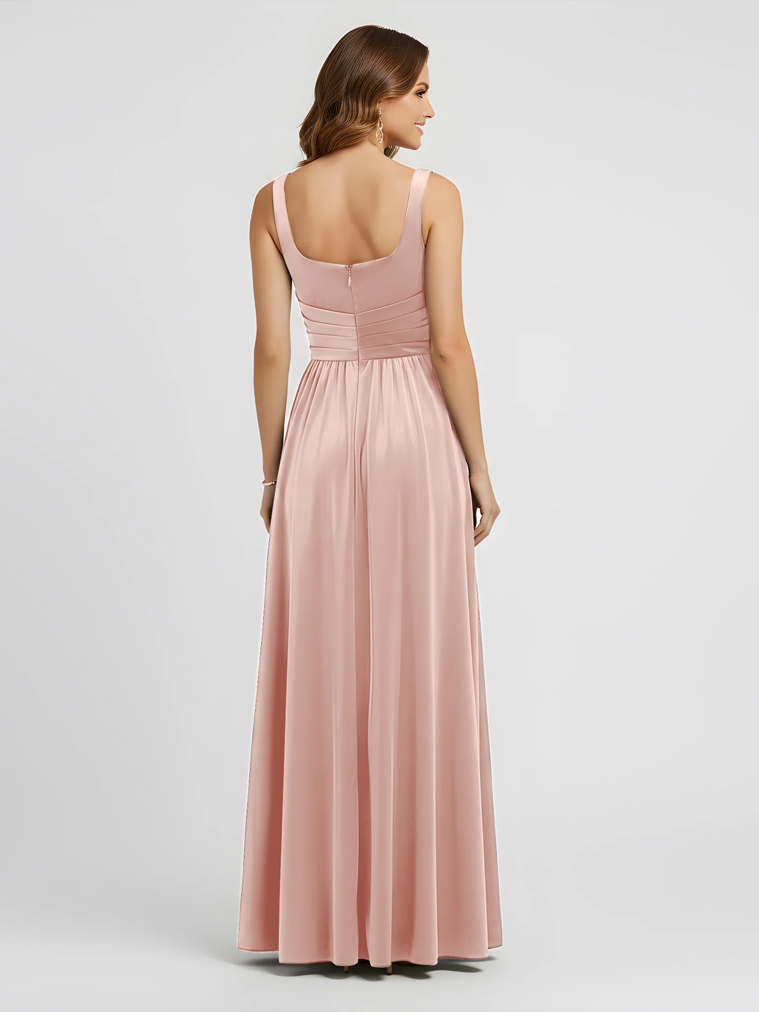 Wide Strap Velvet Pleated Waist Maxi Dress Pearl Pink - Image 2
