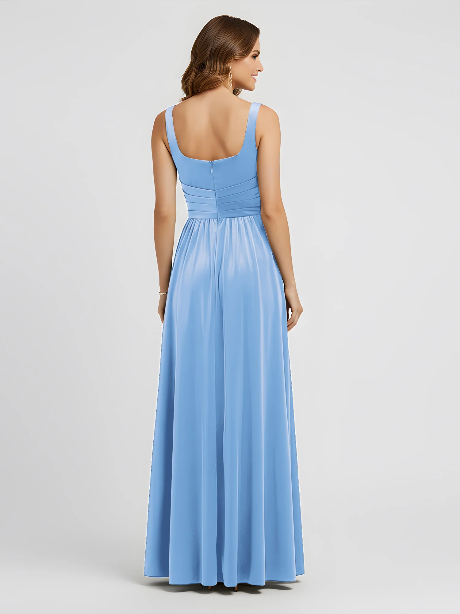 Wide Strap Velvet Pleated Waist Maxi Dress Sky Blue - Image 2