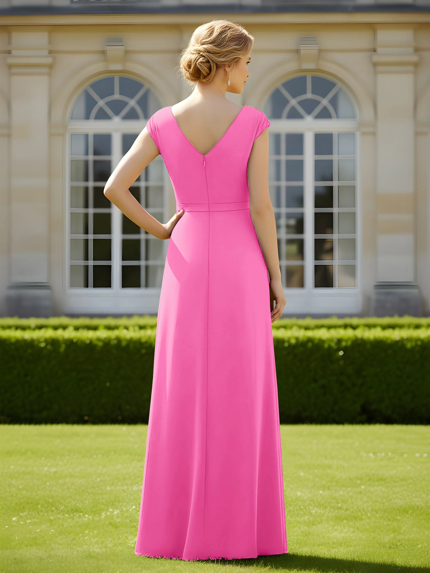 Beaded V-neck Pleated Chiffon A-Line Sequins Dress Azalea - Image 2