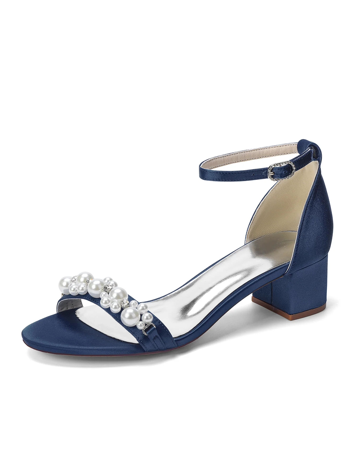Pearl and Crystal Strap Block Heel Sandals - Image 5