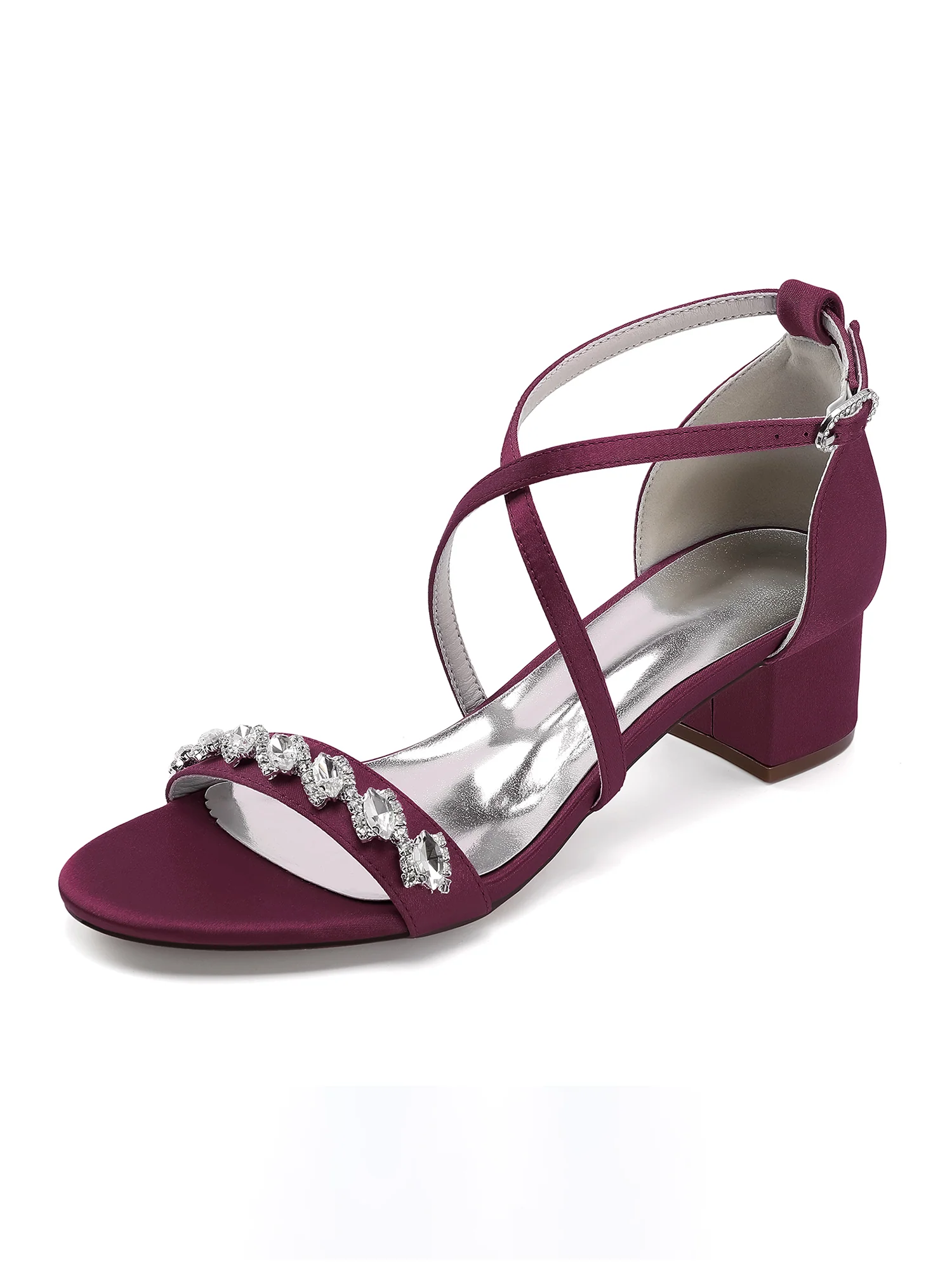 Rhinestone Cross Strap Block Heel Sandals - Image 2