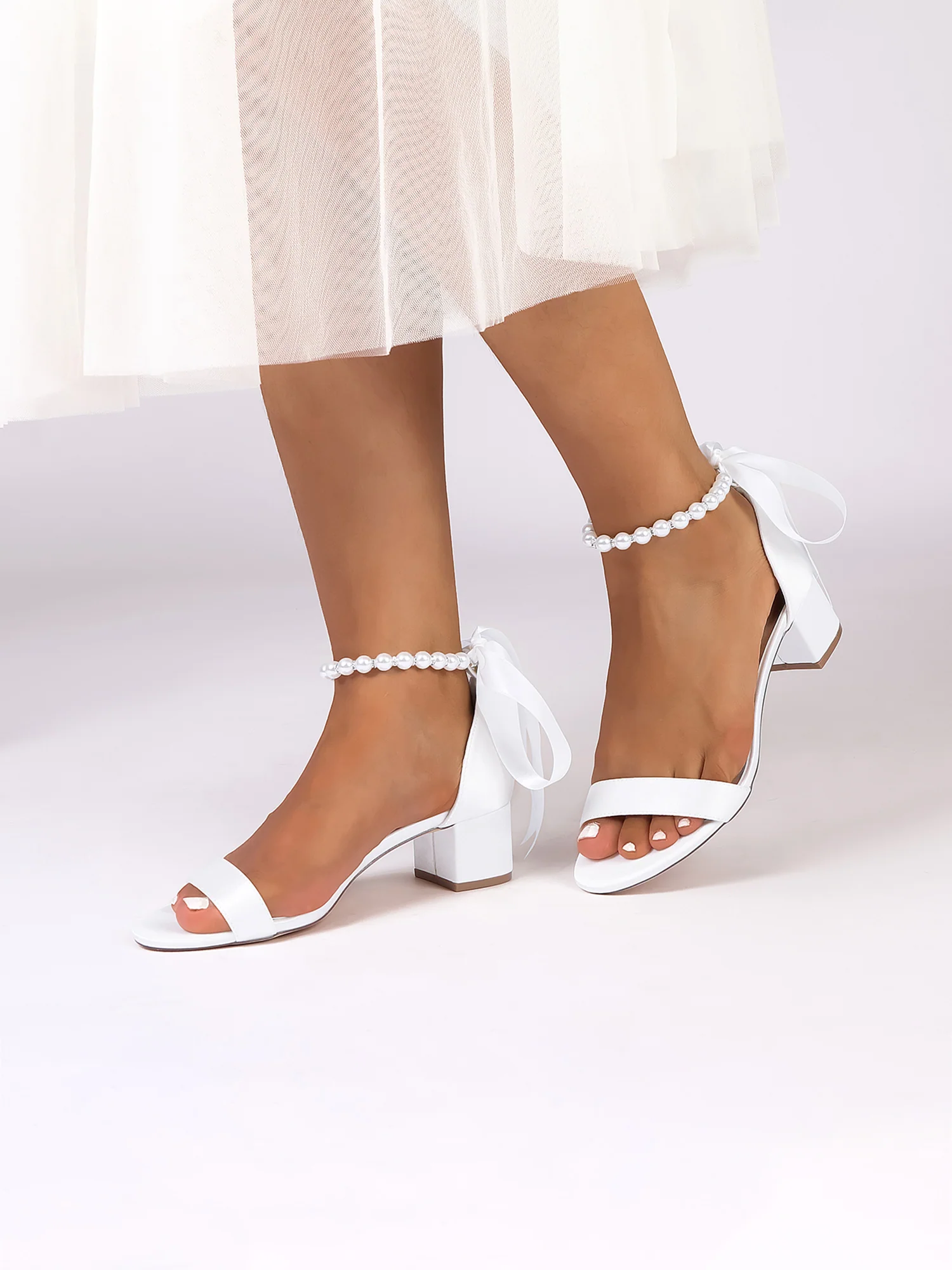 Pearl Ankle Strap Bow Tie Block Heels - Image 20