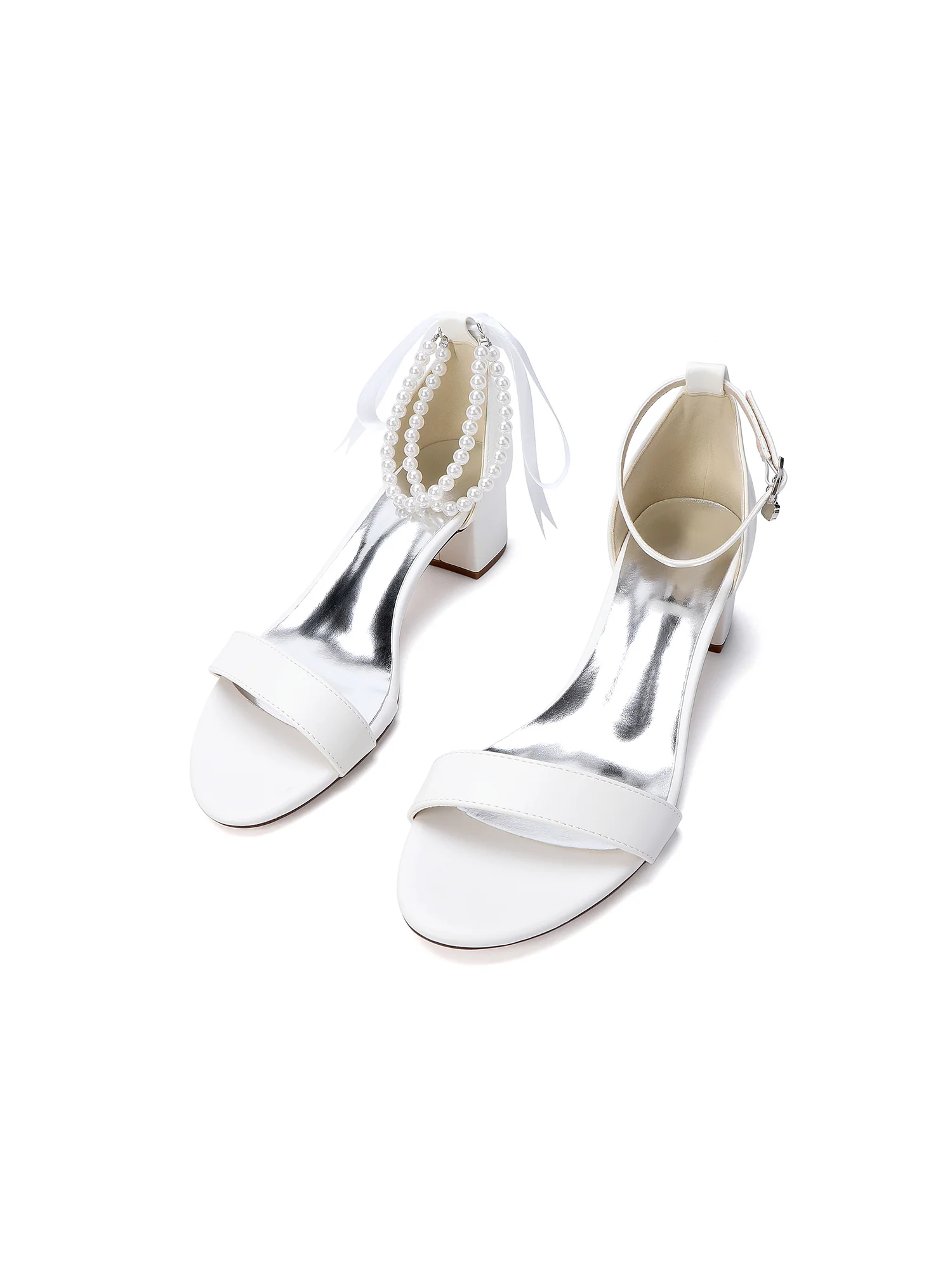 Tiered Pearl Strap Block Heel Sandals - Image 8