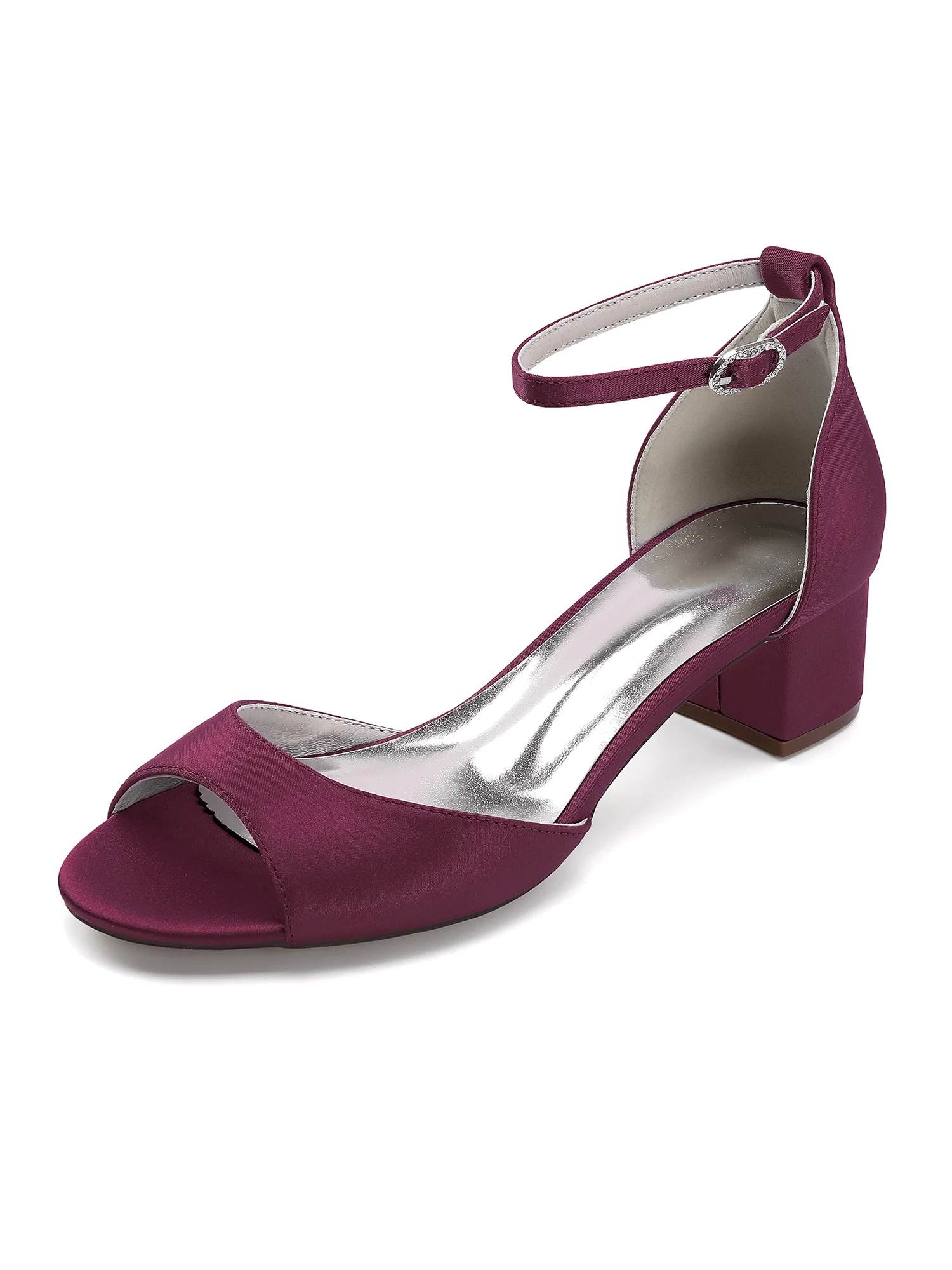 Classic Satin Ankle Strap Block Heels - Image 2