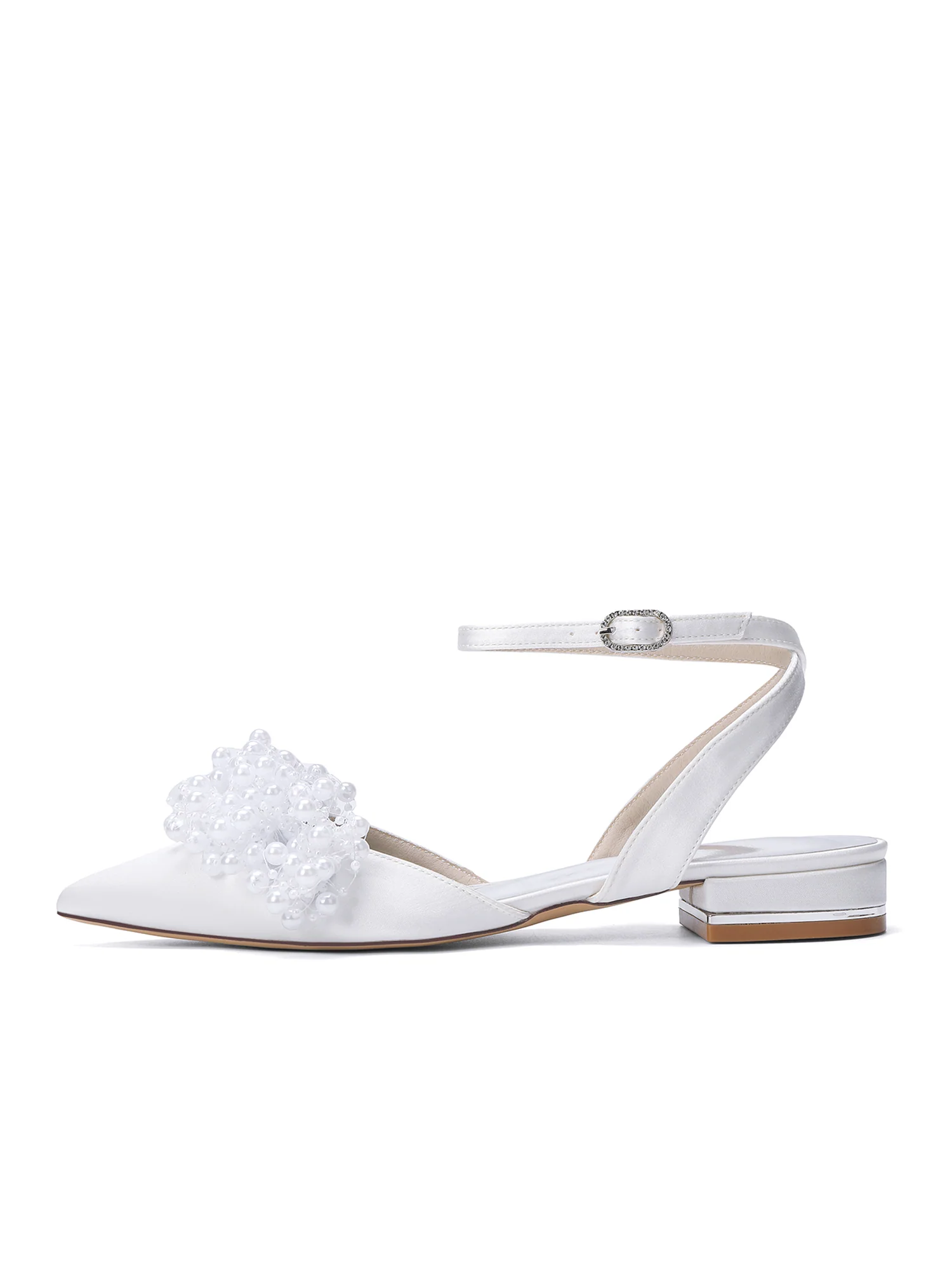 Satin Low Block Heels with Pearl Cluster - Image 13