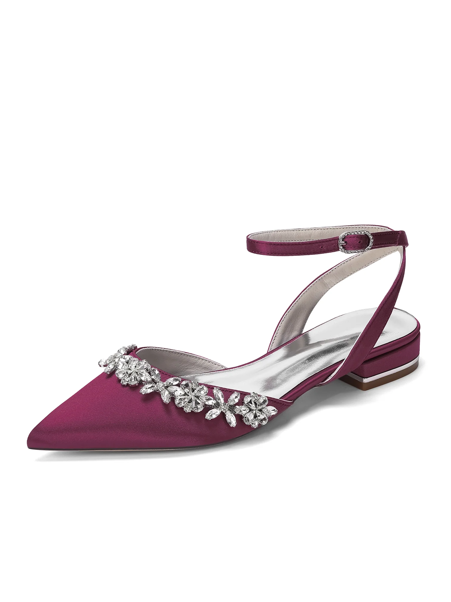 Satin Low Block Heels with Crystal Flower Trim - Image 2