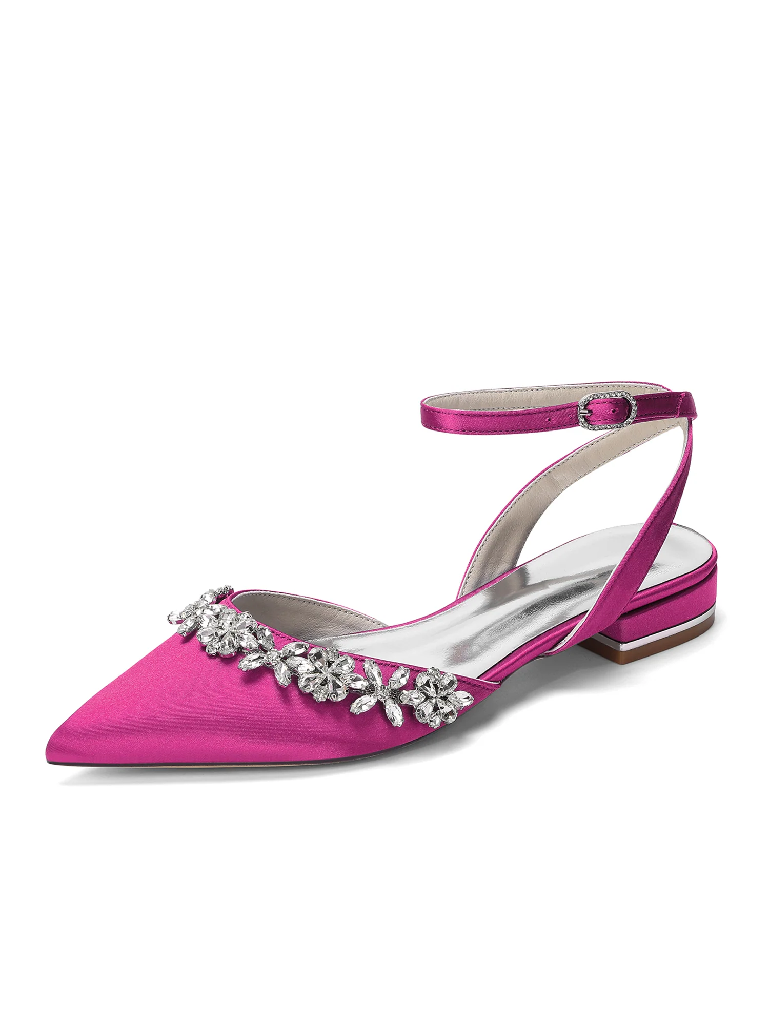 Satin Low Block Heels with Crystal Flower Trim - Image 7