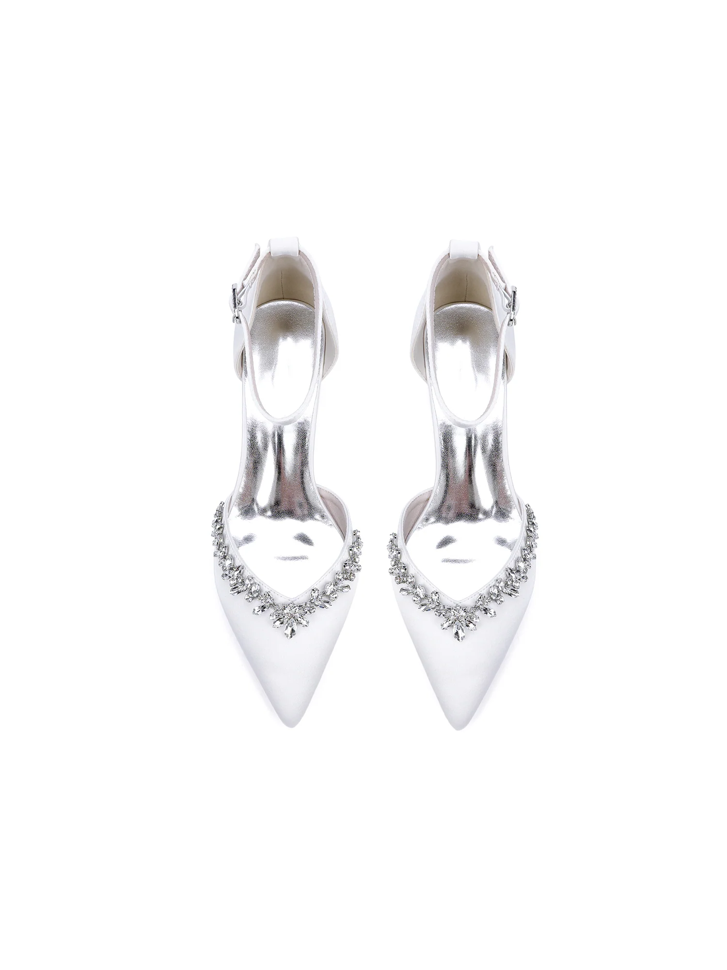 Satin Pointed Toe Low Block Heels with Crystal - Image 17