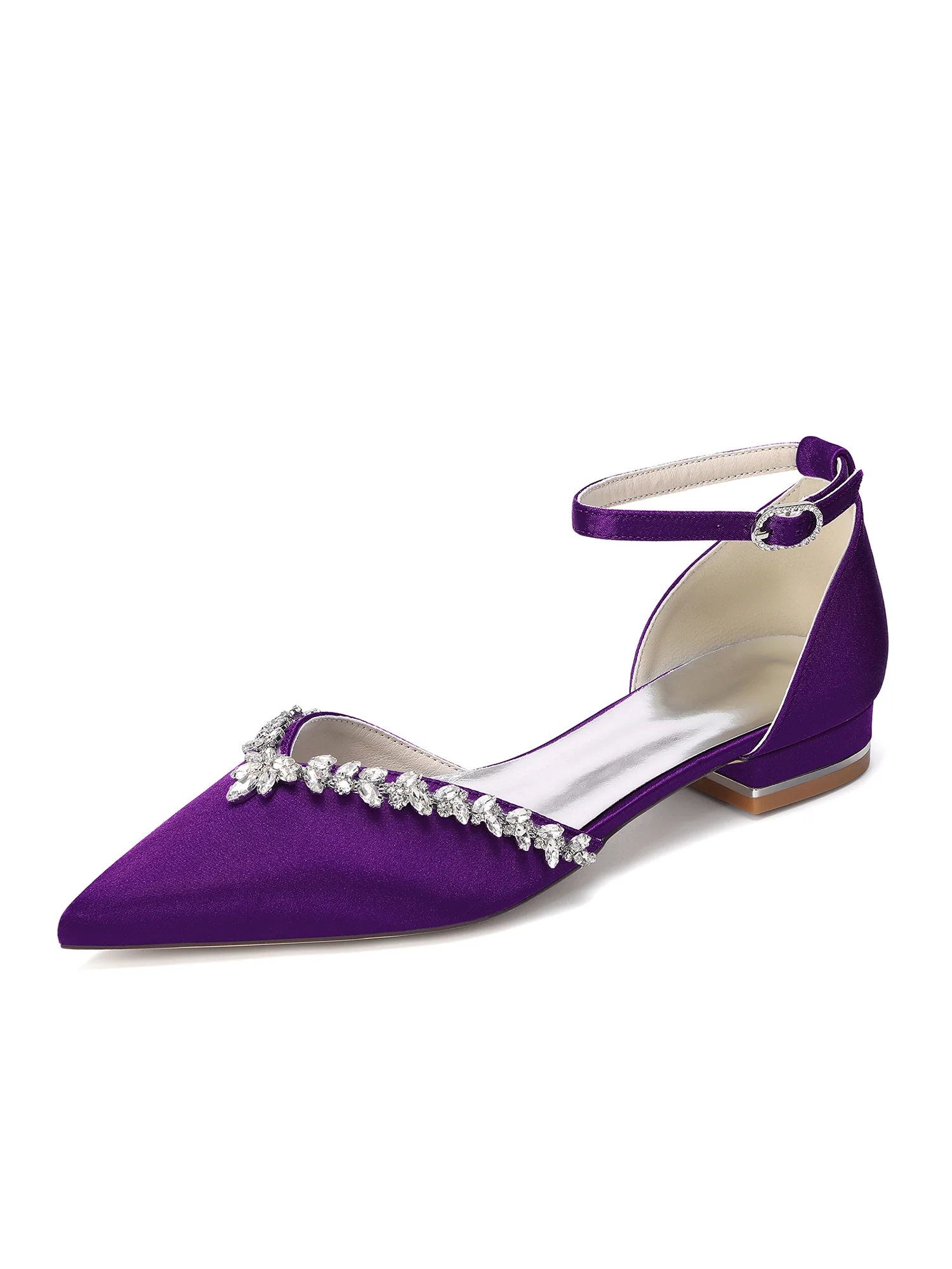 Satin Pointed Toe Low Block Heels with Crystal - Image 8