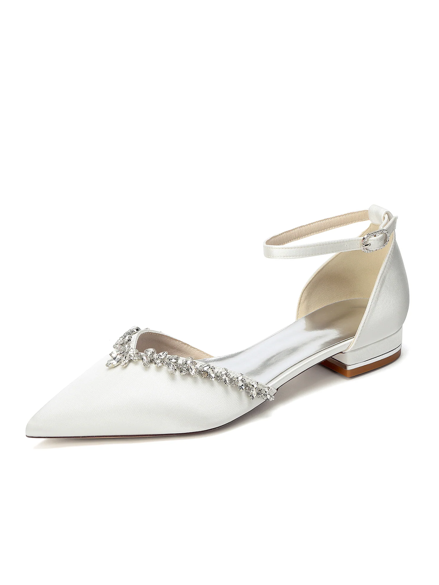 Satin Pointed Toe Low Block Heels with Crystal - Image 9