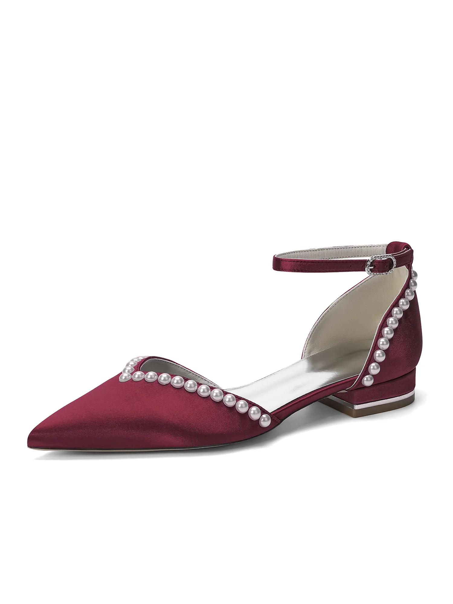 Pointed Toe Pearl Trim D'Orsay Flats - Image 2