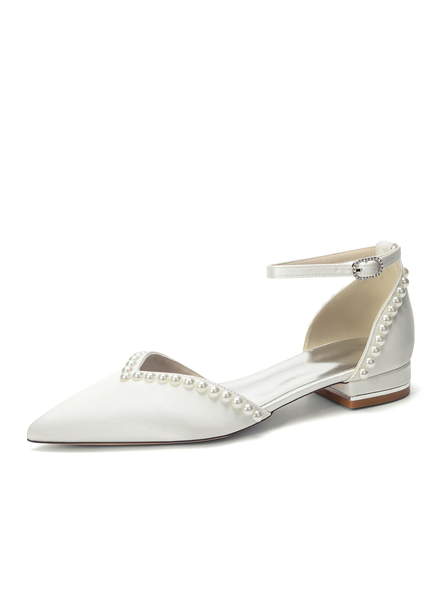 Pointed Toe Pearl Trim D'Orsay Flats - Image 9