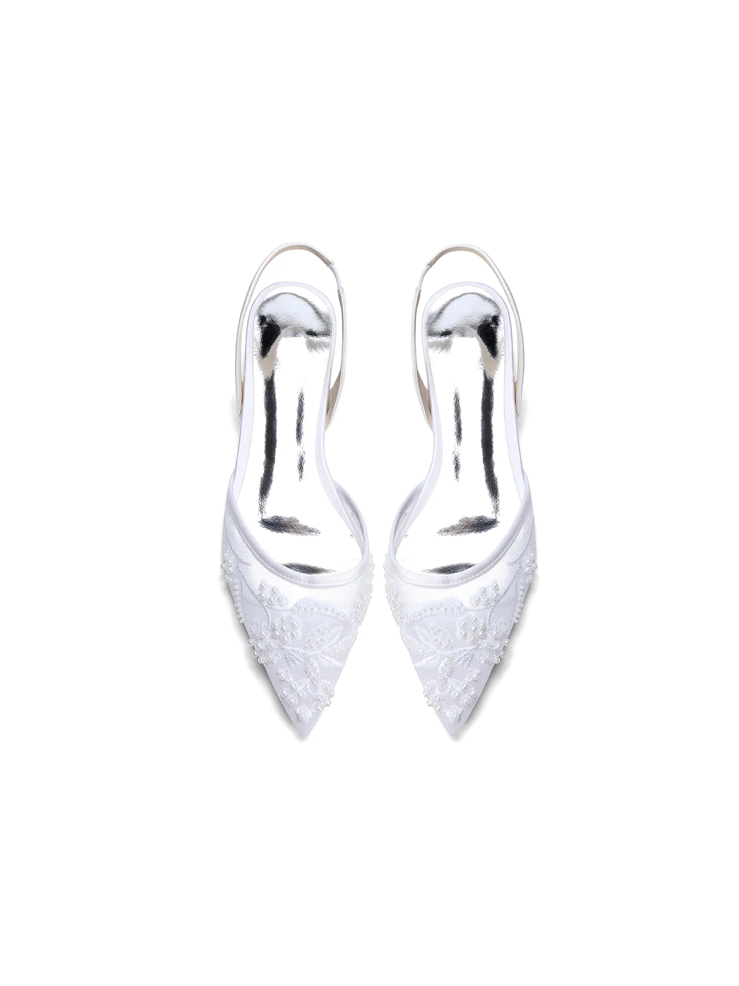 Pointed Toe Mesh Slingback Flats with Pearl Embroidery - Image 8