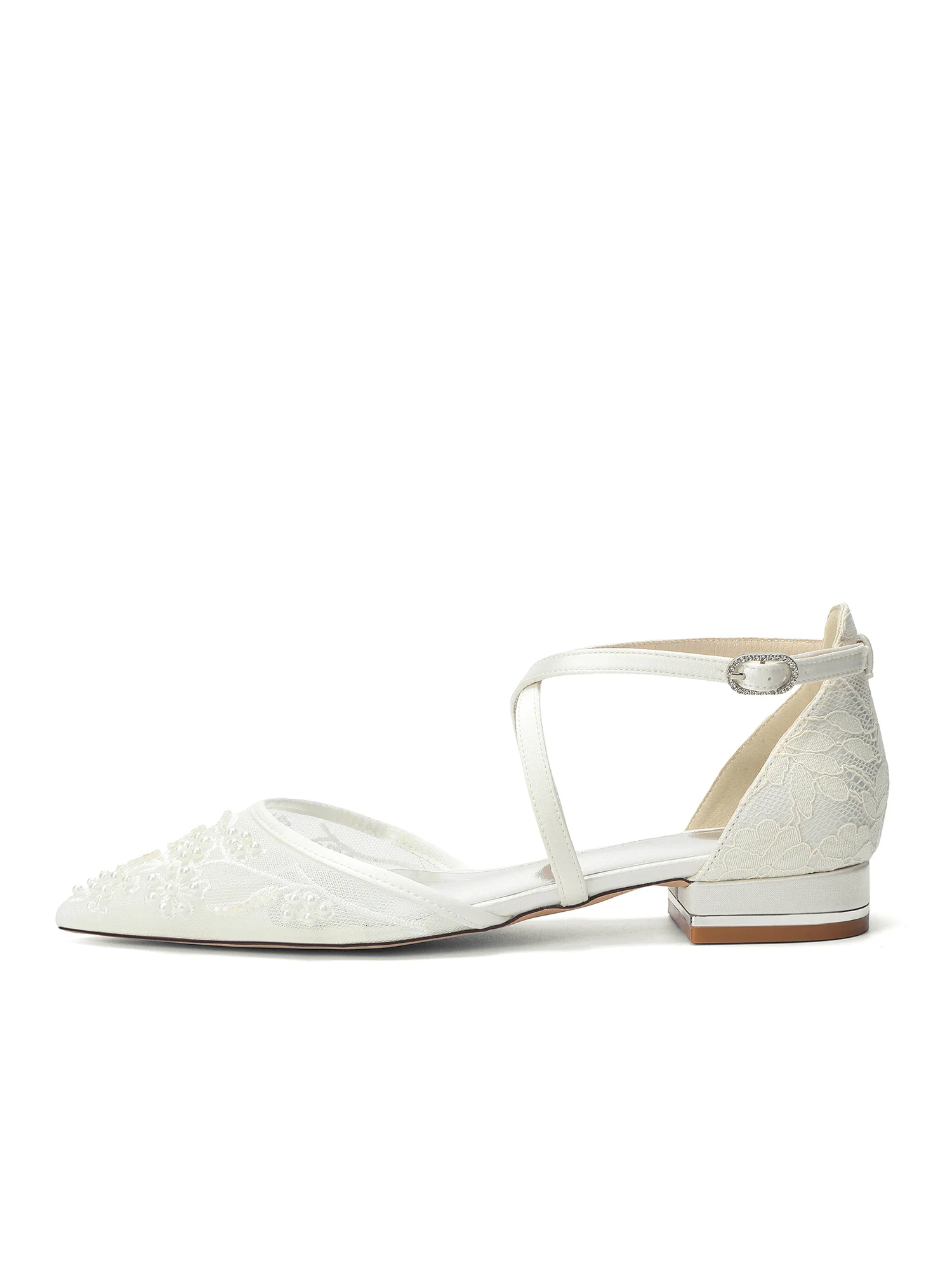 Pointed Toe Mesh Flats with Cross Ankle Straps & Beading - Image 4