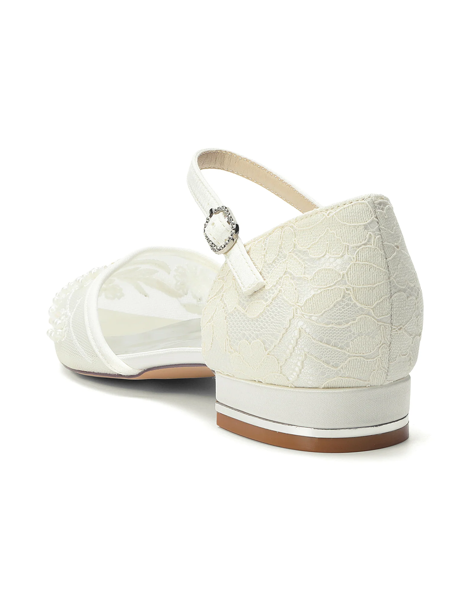 Pointed Toe Pearl Lace D'Orsay Flats - Image 5
