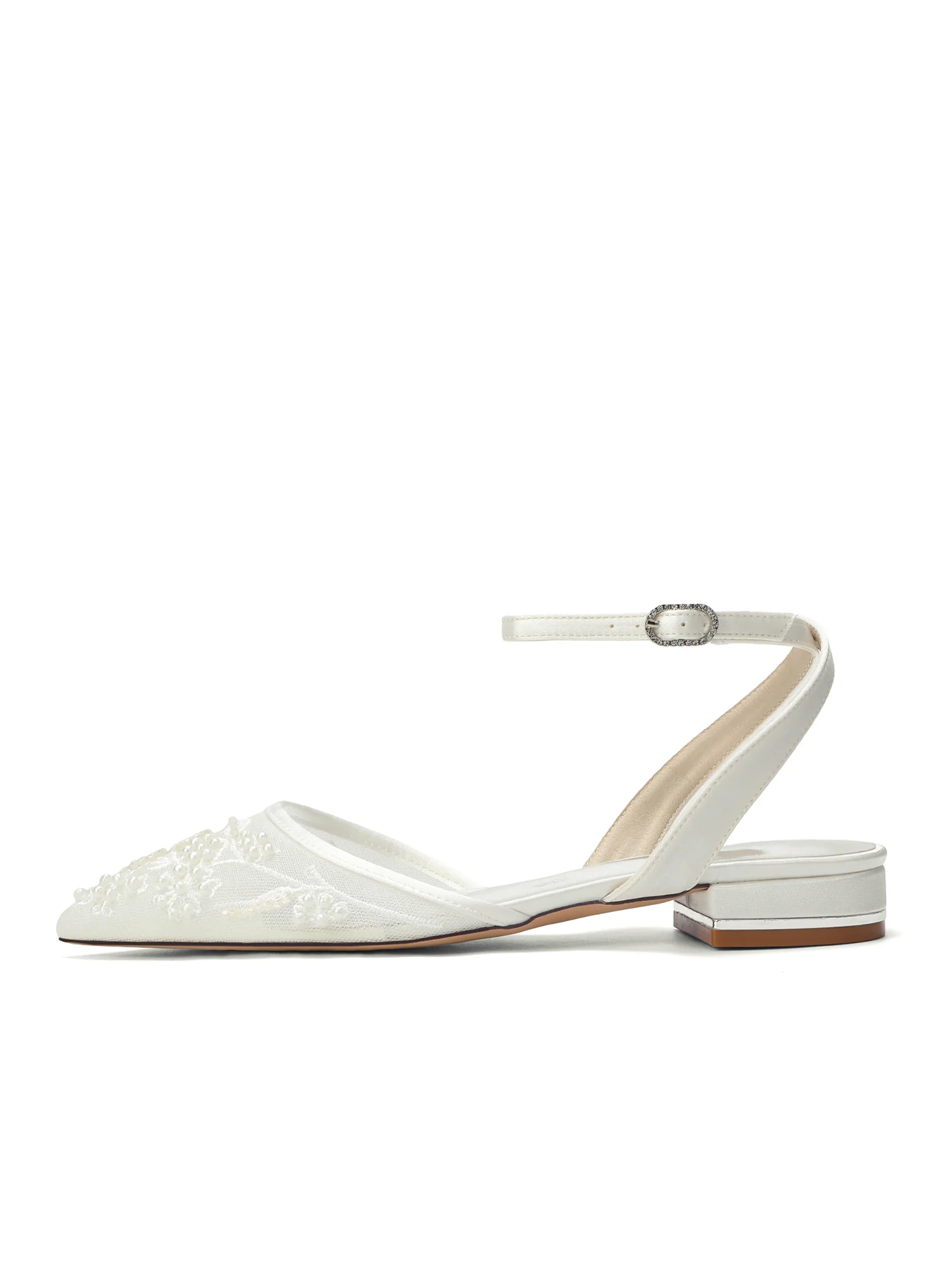 Pointed Toe Pearl Embroidery Ankle Strap Flats - Image 5
