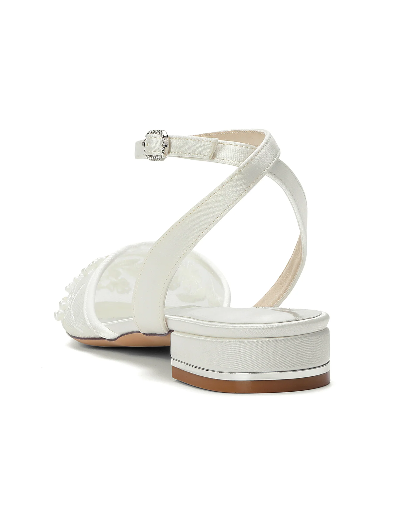 Pointed Toe Pearl Embroidery Ankle Strap Flats - Image 6