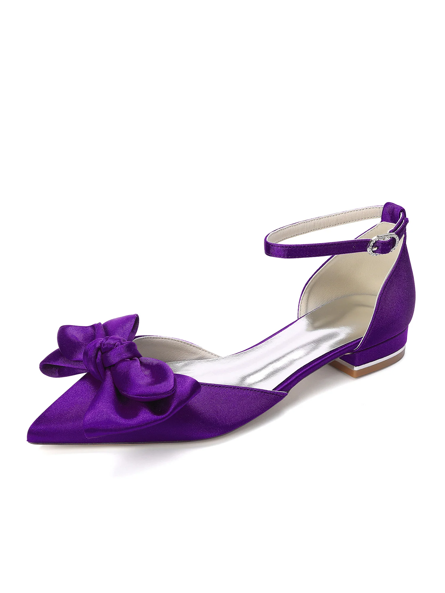 Satin Pointed Toe Low Block Heels with Bow - Image 8