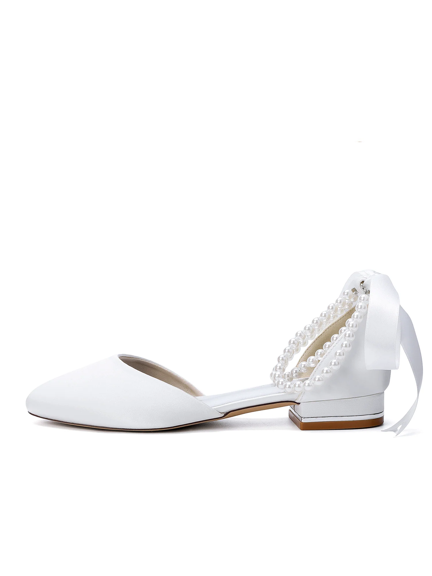 Double Pearl Ankle Strap Satin Low Block Heels - Image 14