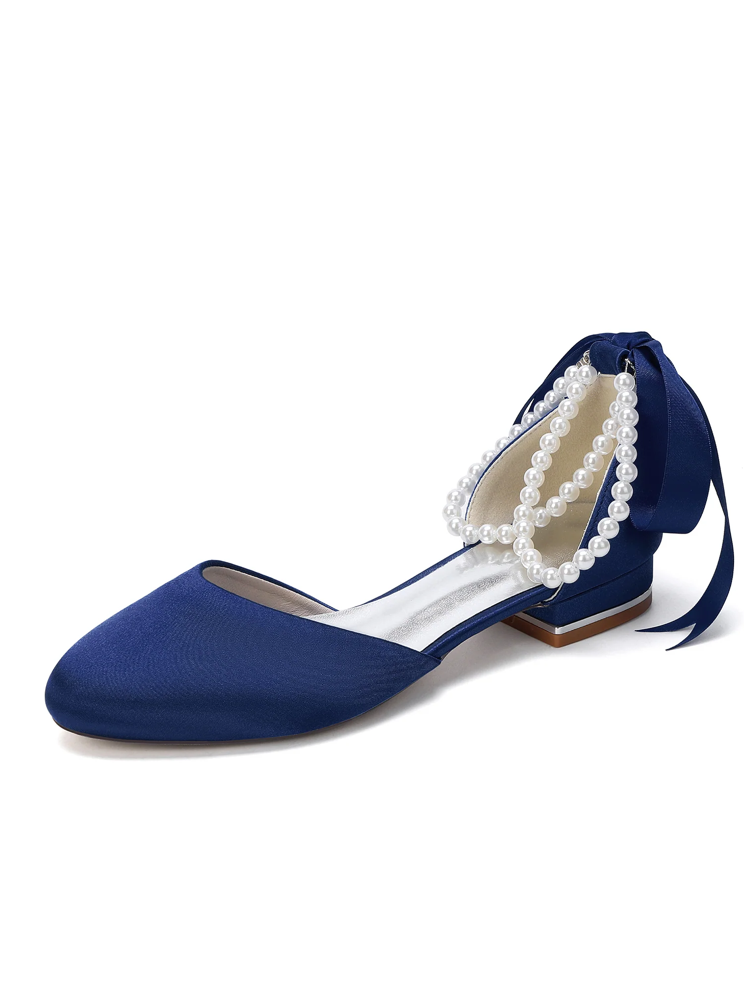 Double Pearl Ankle Strap Satin Low Block Heels - Image 5
