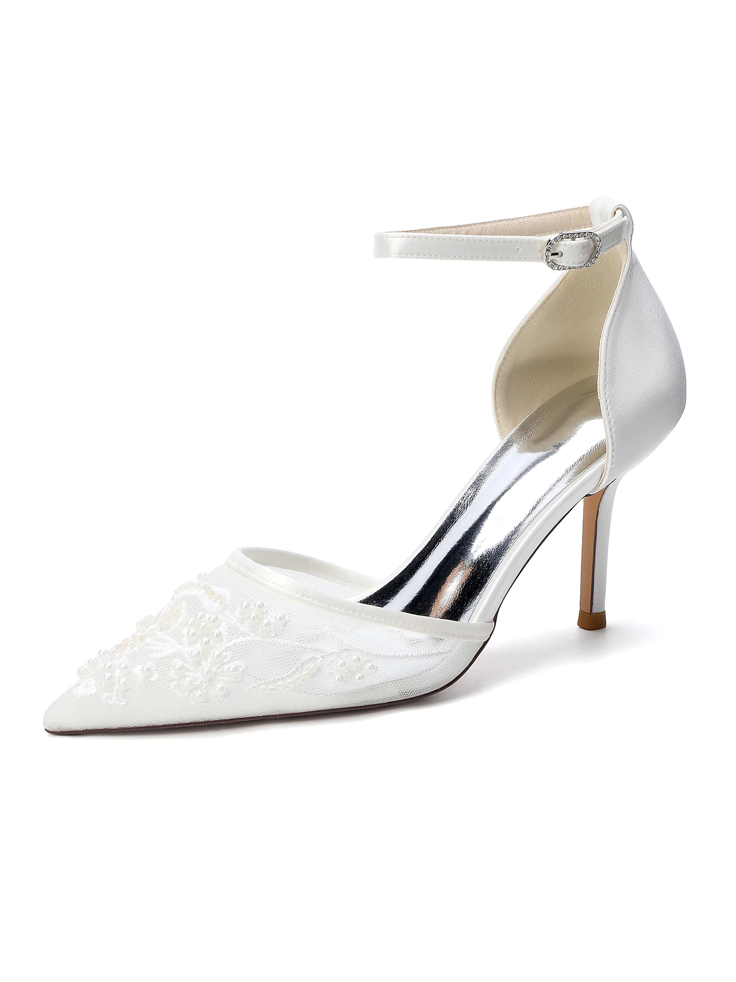 Pointed Toe Lace Mesh Ankle Strap D'Orsay Pumps - Image 3