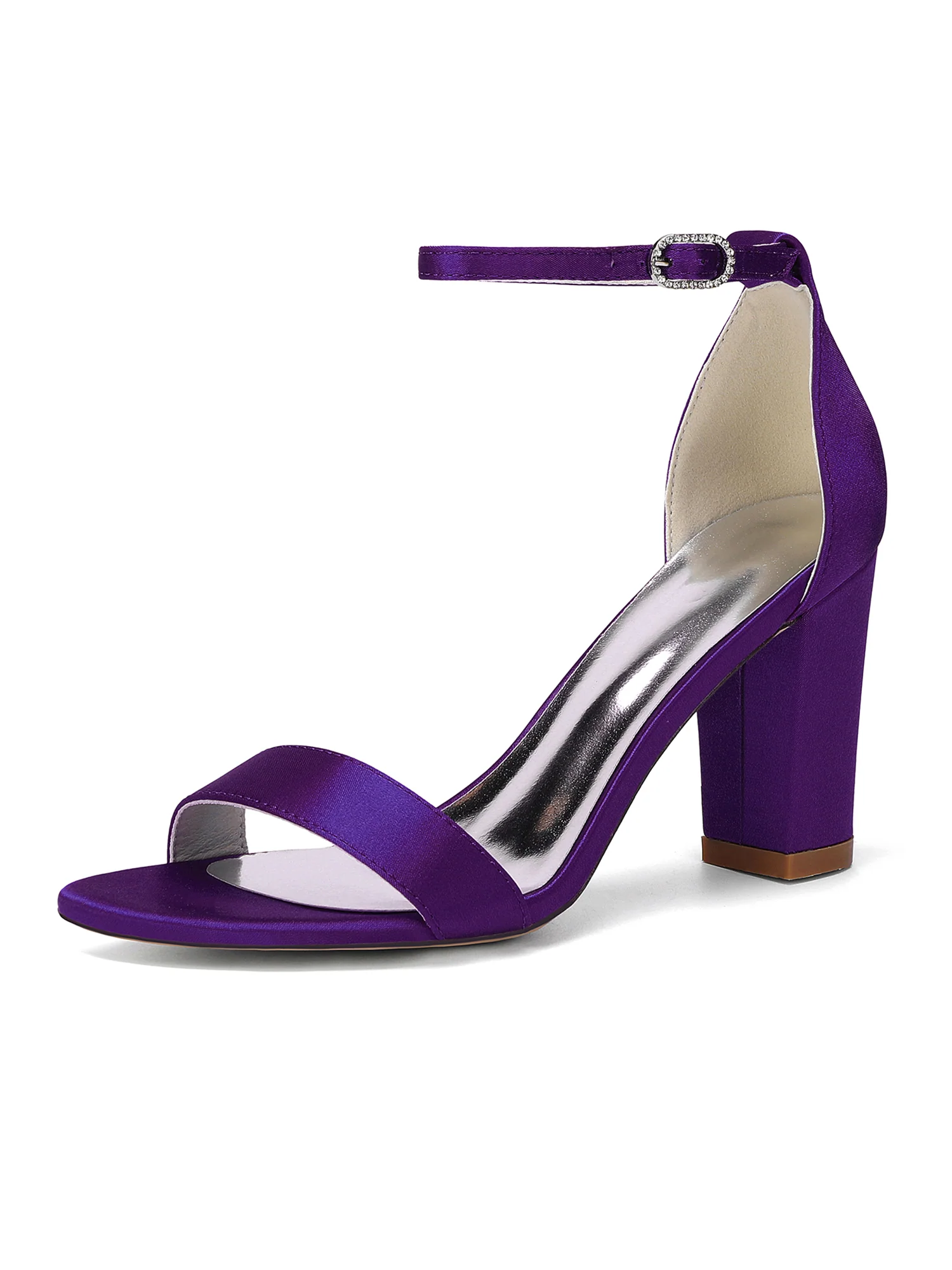 Classy Satin Block Heel Ankle Strap Sandals - Image 8