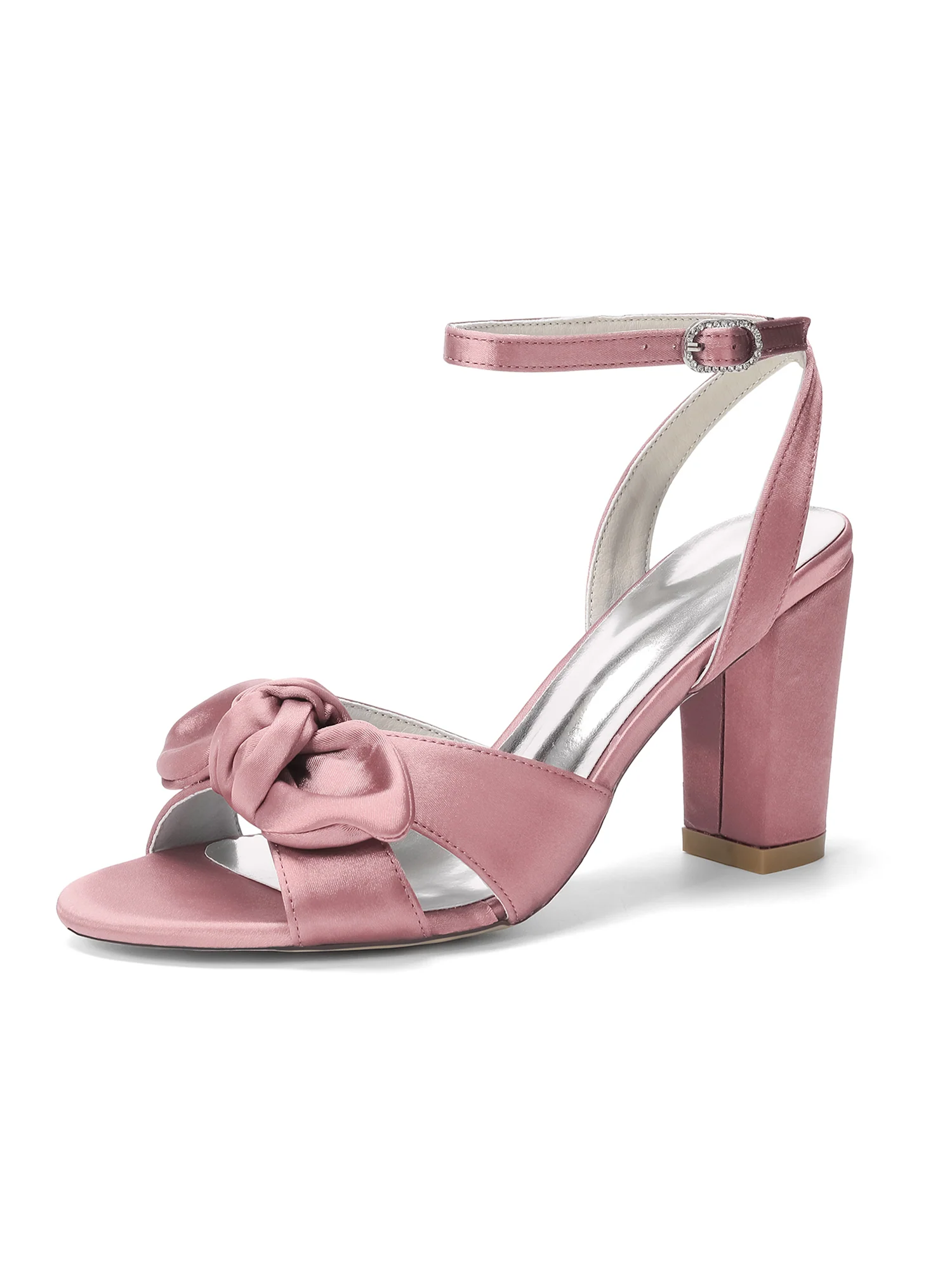 Elegant Knotted Bow Satin Block Heel Sandals - Image 6