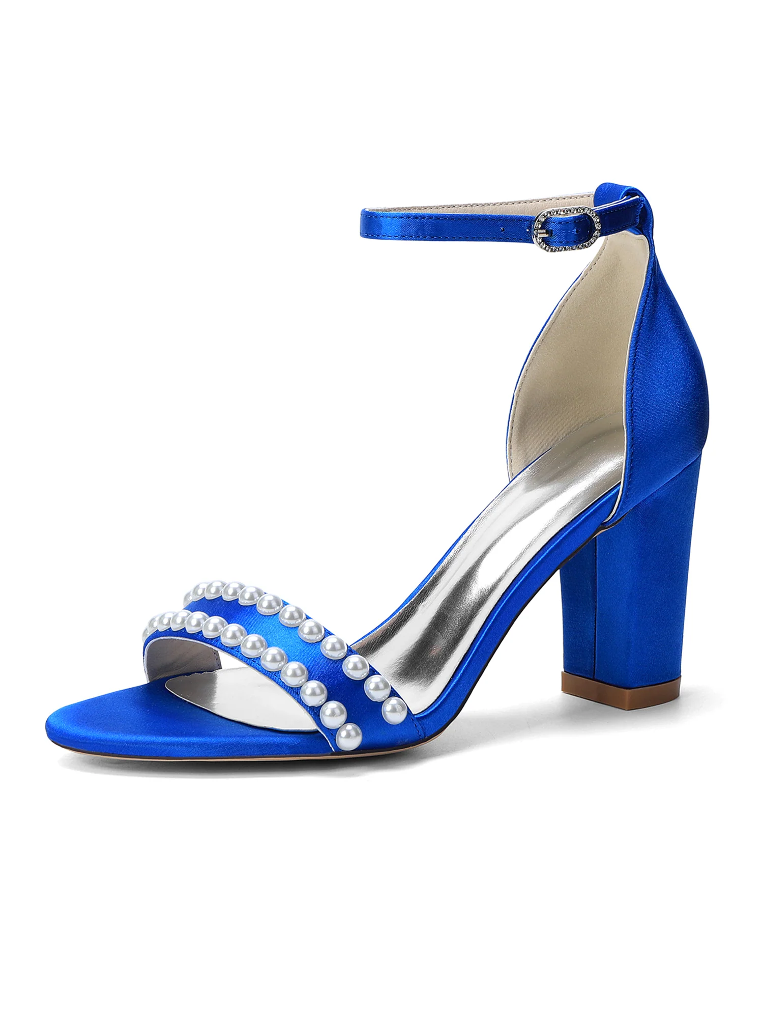Double Pearl Strap Satin Block Heel Sandals - Image 15