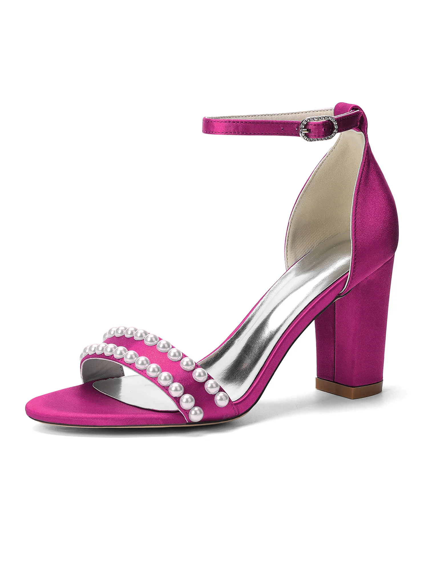 Double Pearl Strap Satin Block Heel Sandals - Image 7