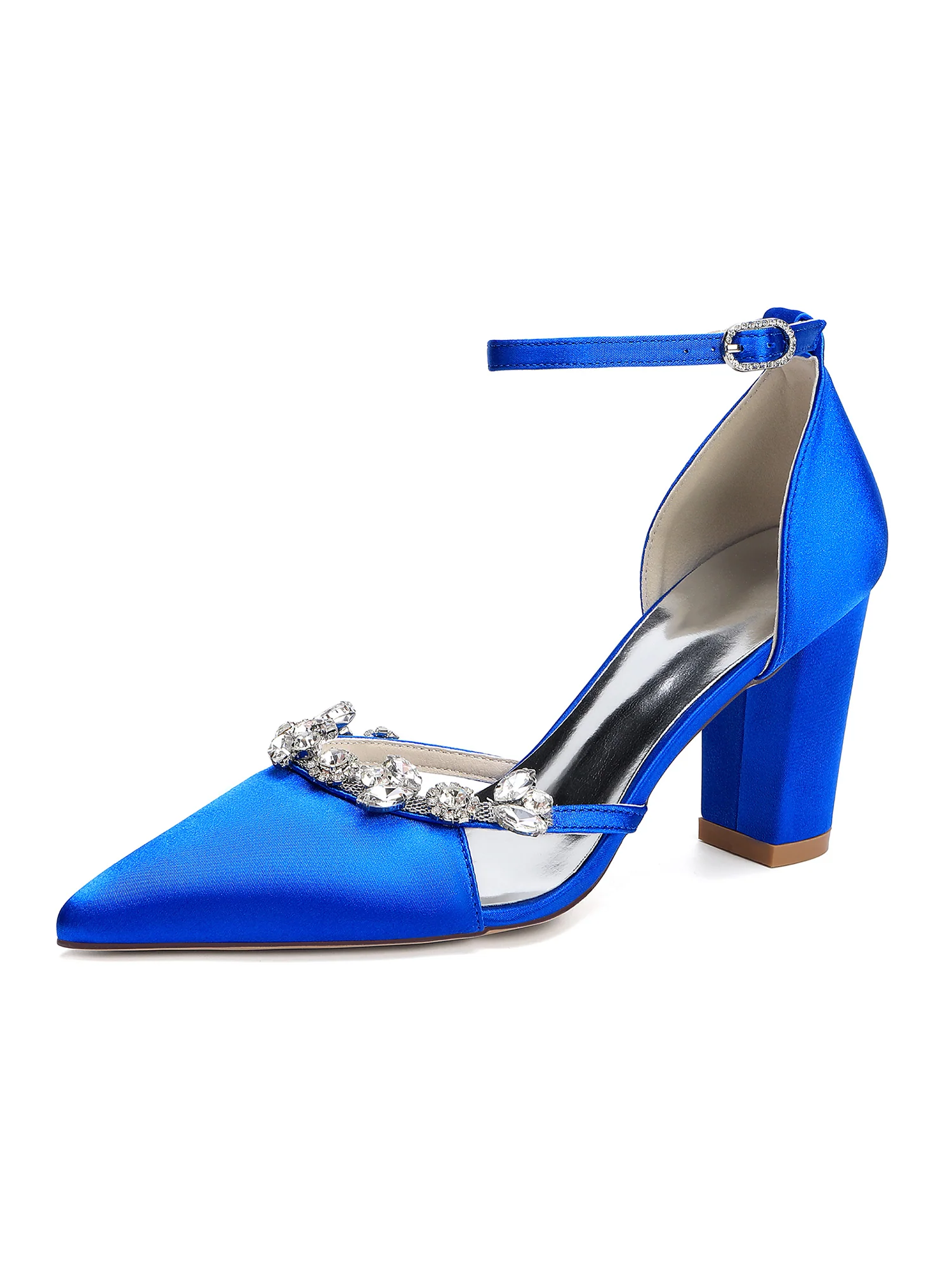 Elegant Rhinestone Pointed Toe Block Heel Pumps - Image 15