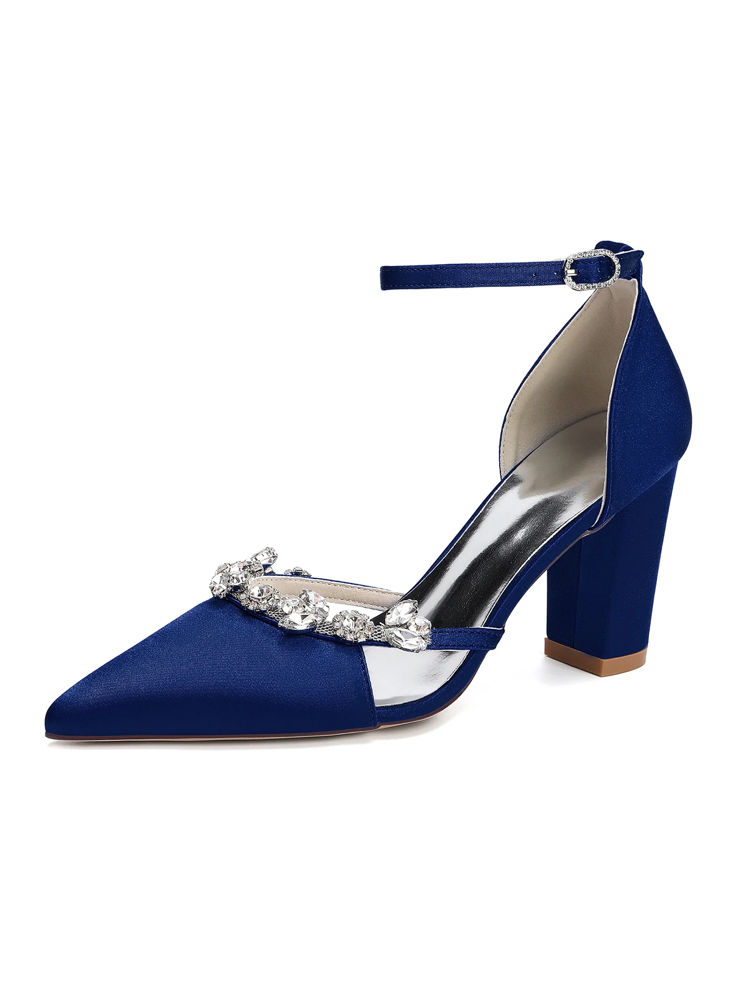 Elegant Rhinestone Pointed Toe Block Heel Pumps - Image 5