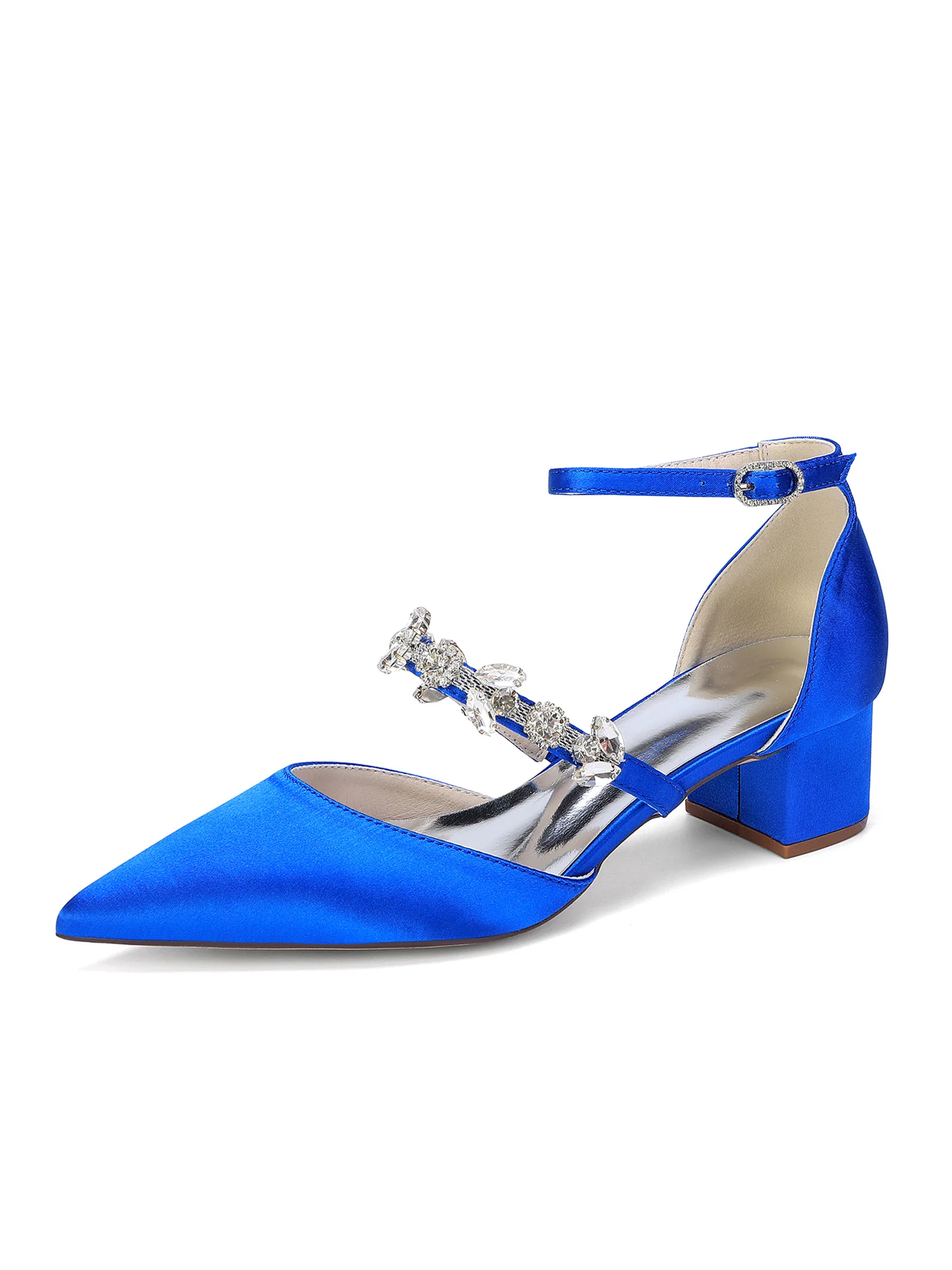 Pointed Toe Satin Block Heels with Crystal Strap - Image 14