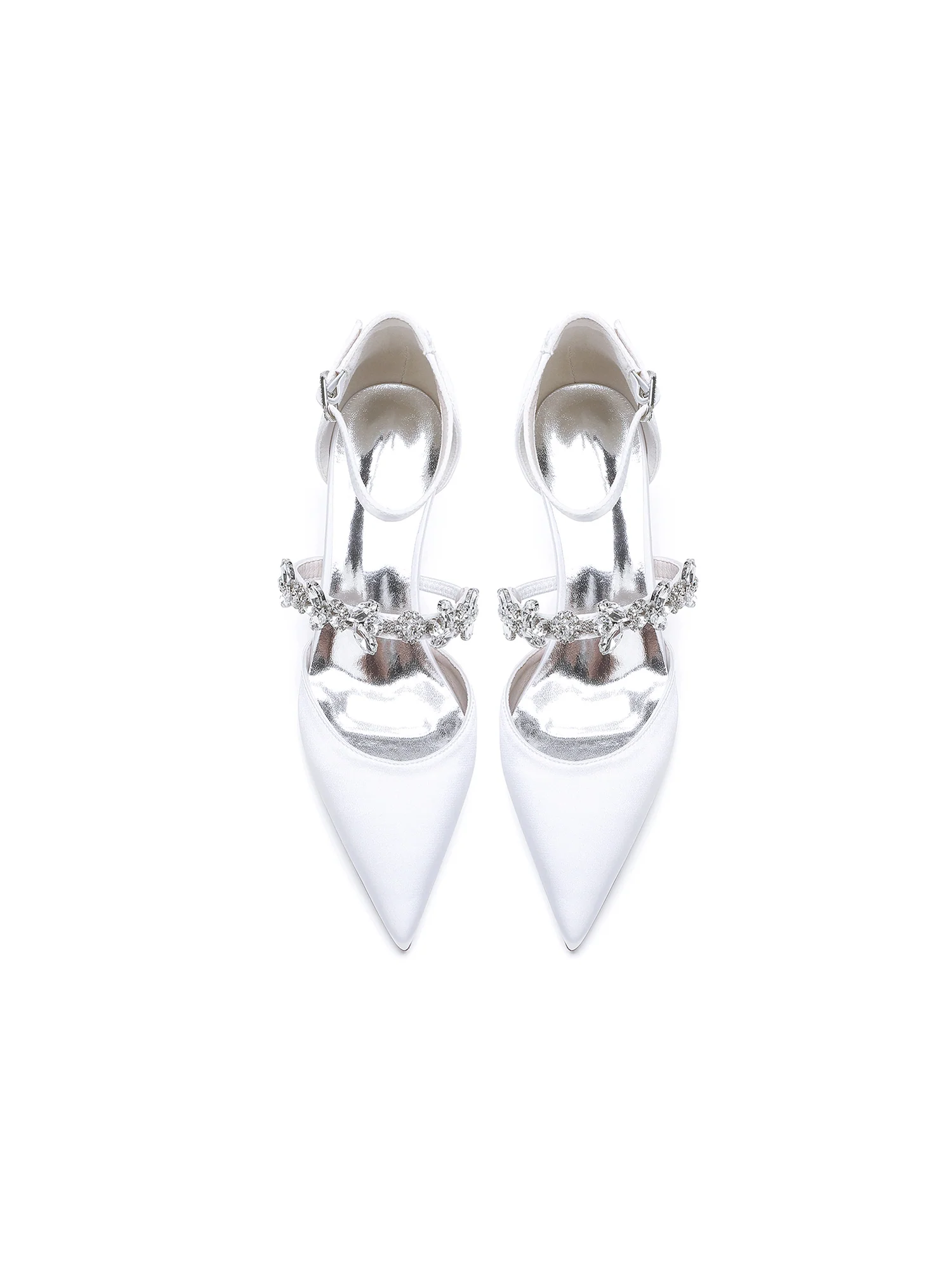 Pointed Toe Satin Block Heels with Crystal Strap - Image 17